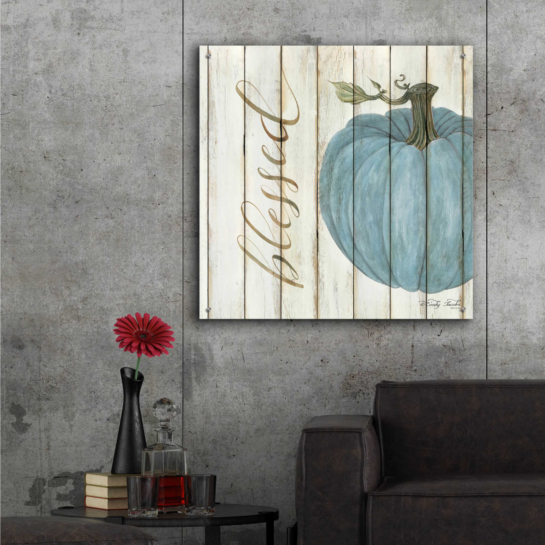 Epic Art 'Blessed Blue Pumpkin' by Cindy Jacobs, Acrylic Glass Wall Art,36x36