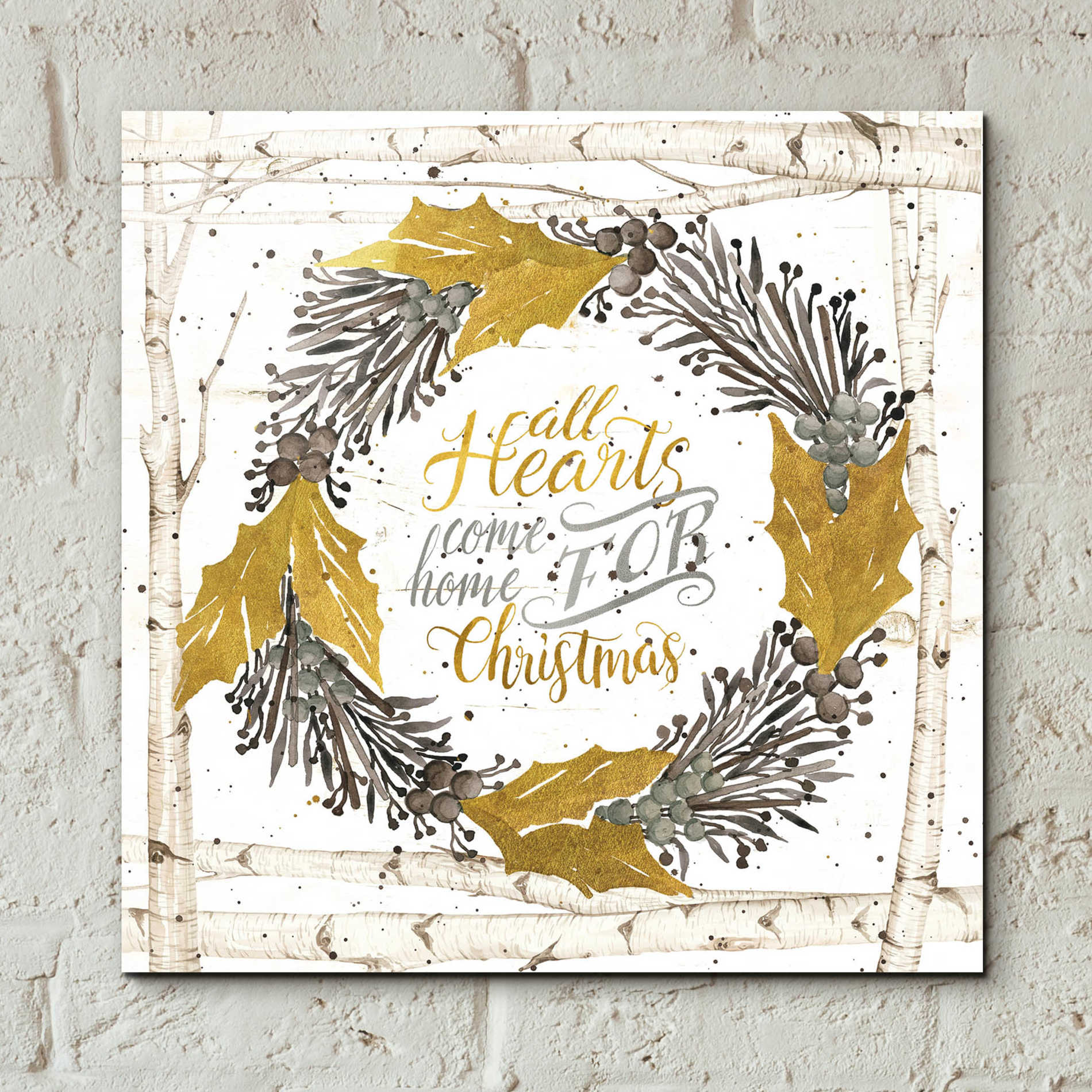 Epic Art 'All Hearts Come Home for Christmas Birch Wreath' by Cindy Jacobs, Acrylic Glass Wall Art,12x12