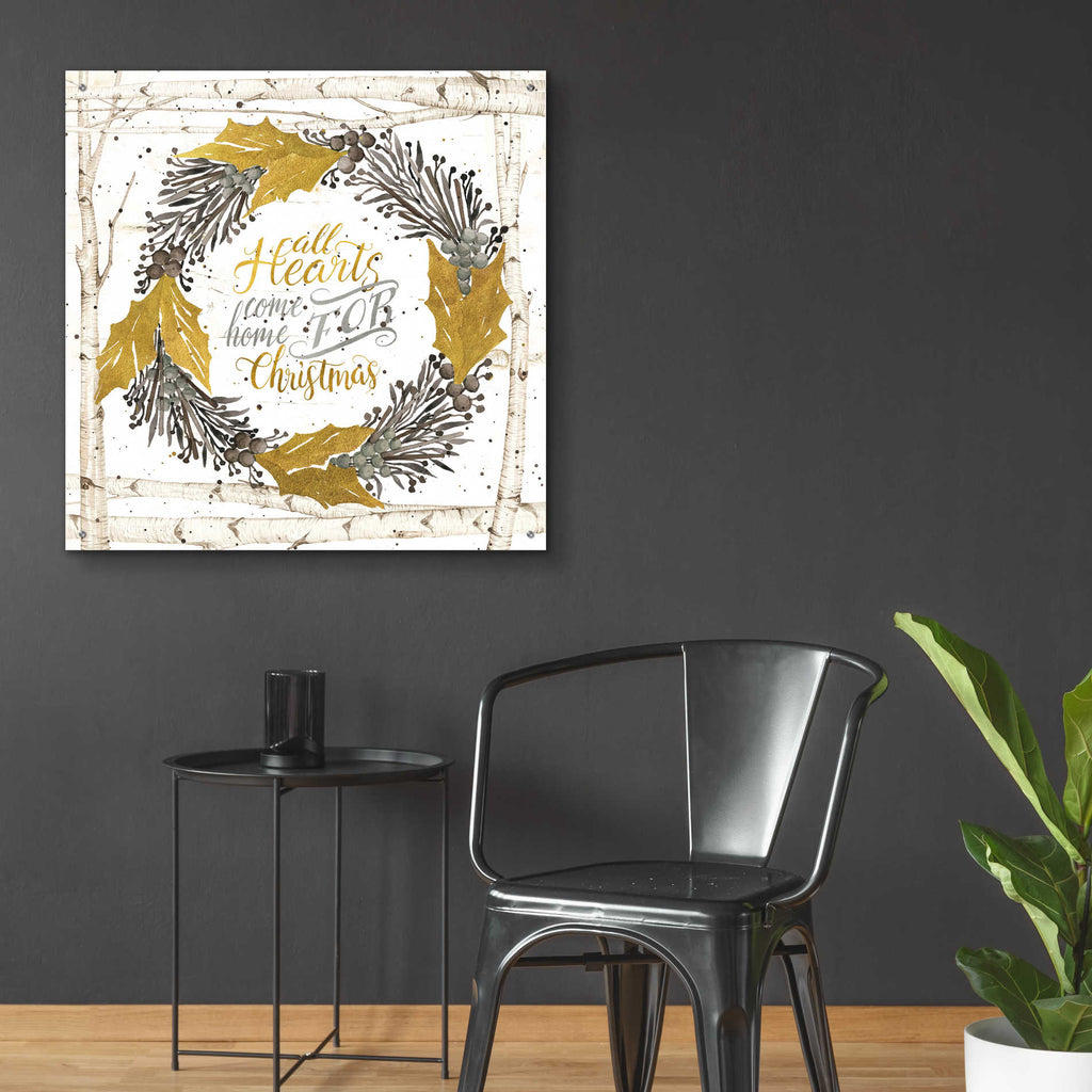 Epic Art 'All Hearts Come Home for Christmas Birch Wreath' by Cindy Jacobs, Acrylic Glass Wall Art,36x36