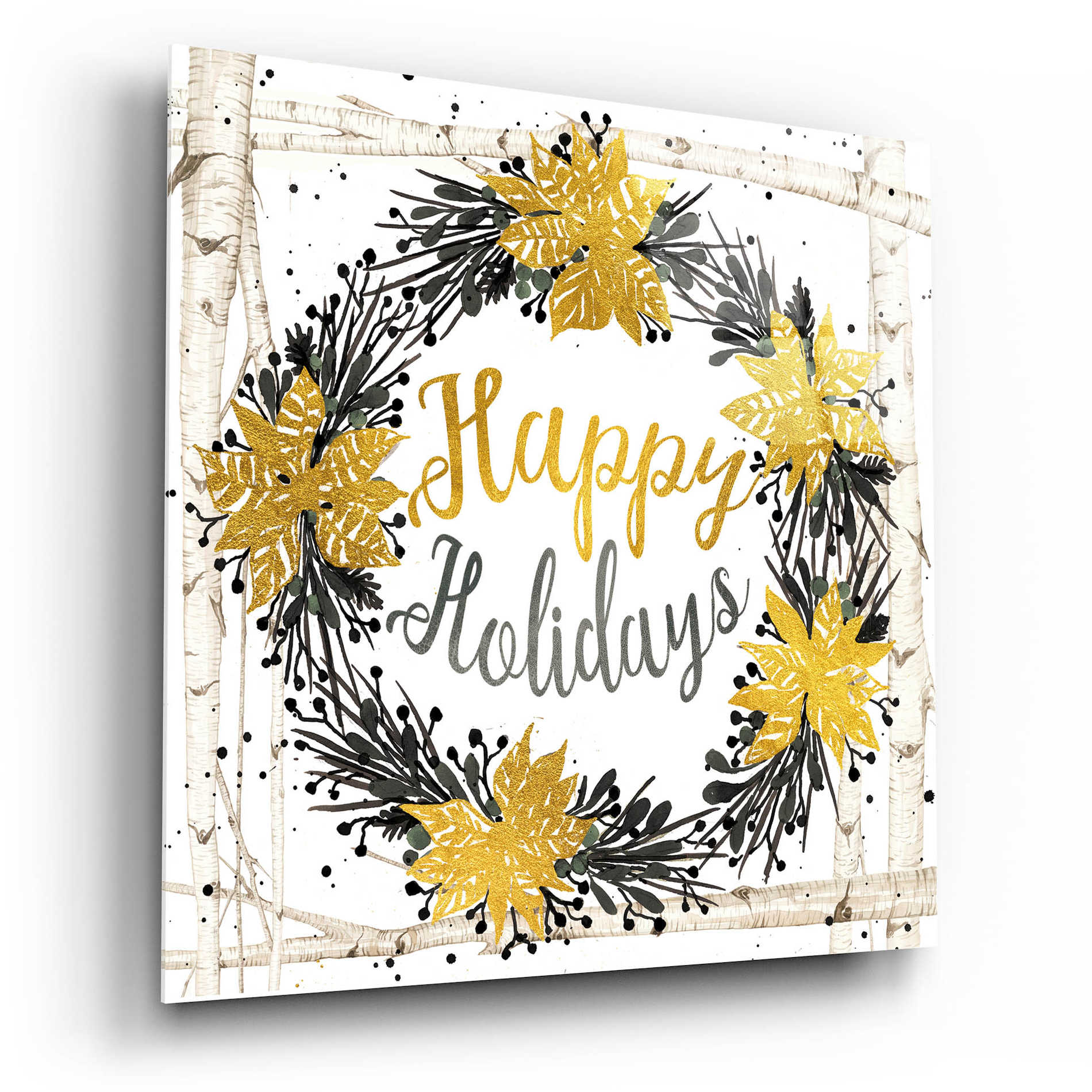 Epic Art 'Happy Holidays Birch Wreath' by Cindy Jacobs, Acrylic Glass Wall Art,12x12