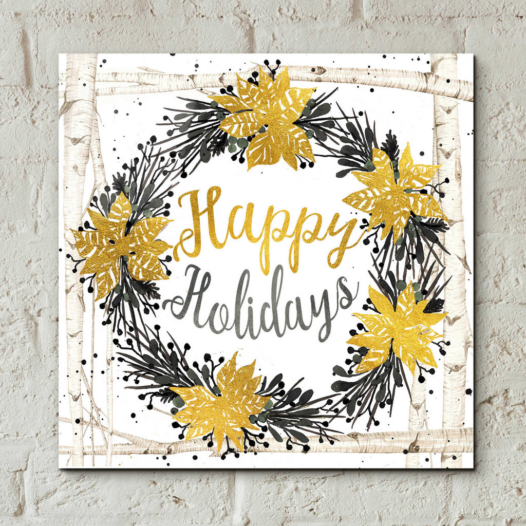 Epic Art 'Happy Holidays Birch Wreath' by Cindy Jacobs, Acrylic Glass Wall Art,12x12