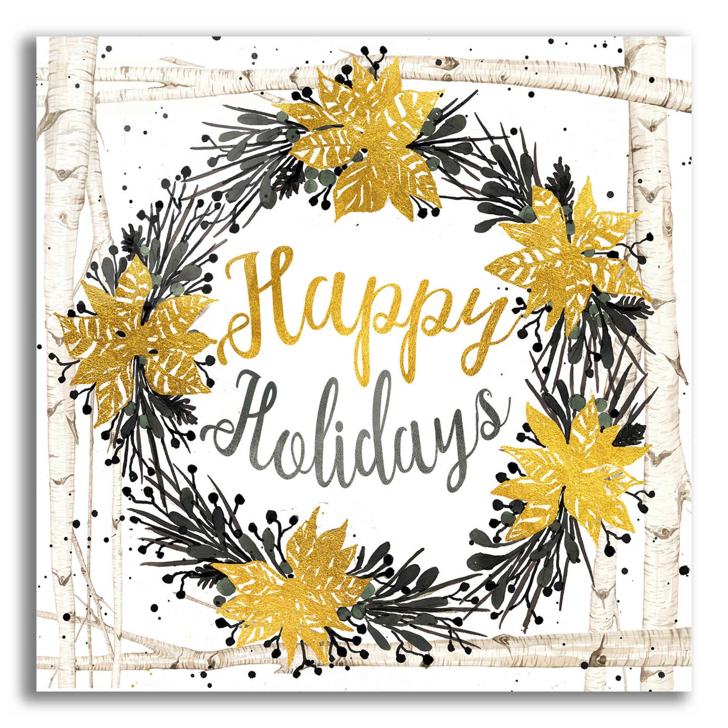Epic Art 'Happy Holidays Birch Wreath' by Cindy Jacobs, Acrylic Glass Wall Art,12x12