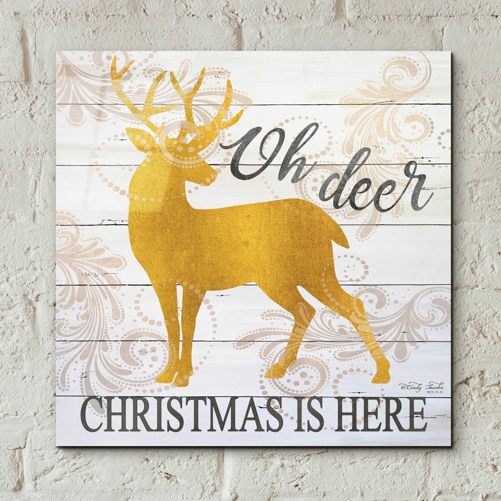 Epic Art 'Oh Deer Christmas is Here' by Cindy Jacobs, Acrylic Glass Wall Art,12x12