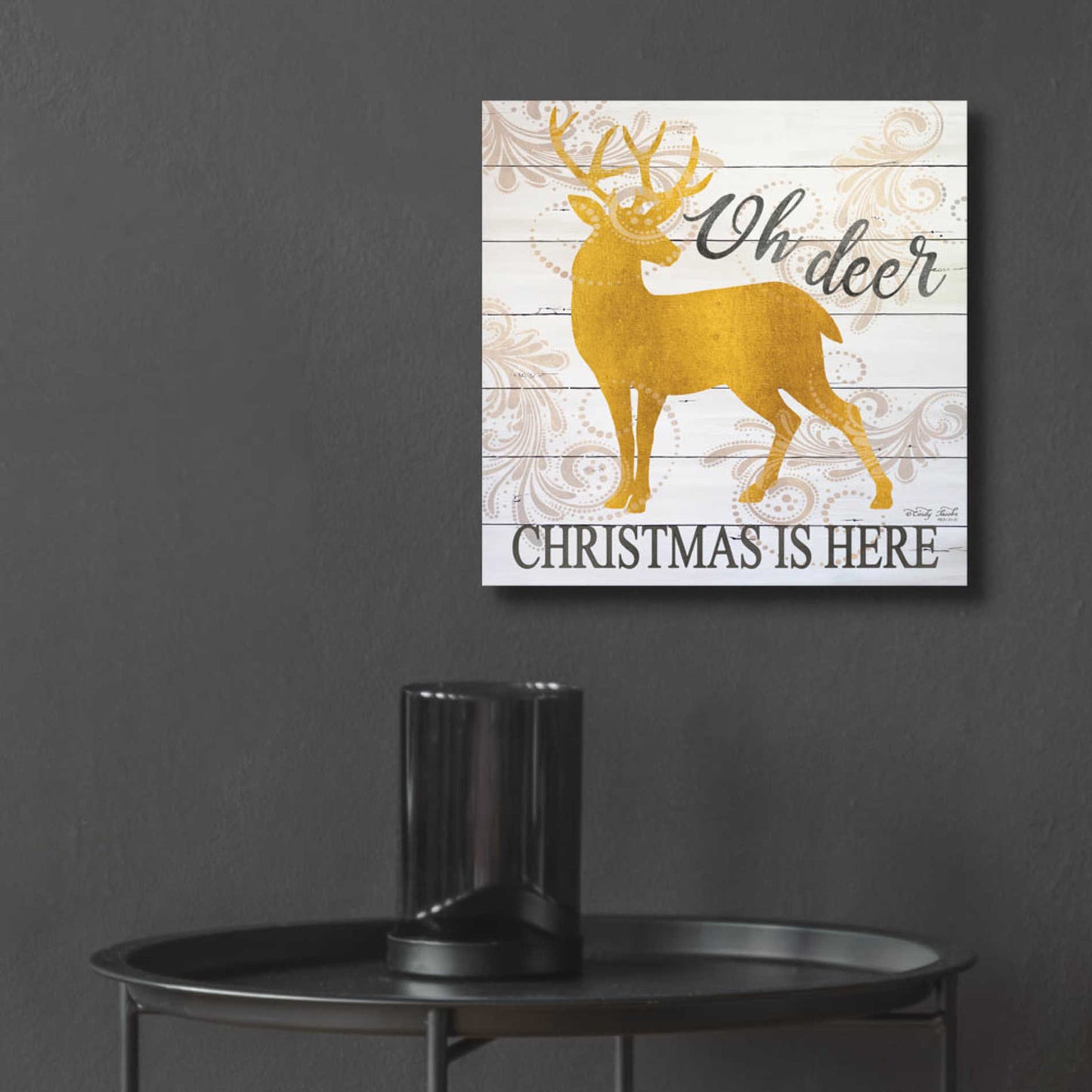 Epic Art 'Oh Deer Christmas is Here' by Cindy Jacobs, Acrylic Glass Wall Art,12x12