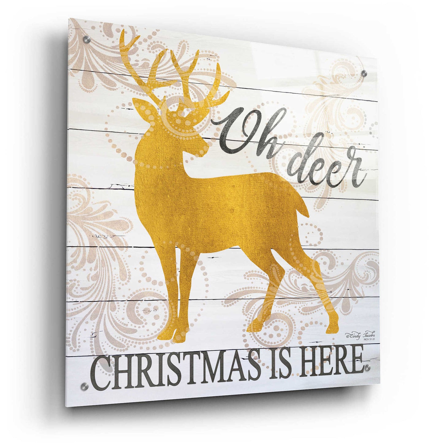 Epic Art 'Oh Deer Christmas is Here' by Cindy Jacobs, Acrylic Glass Wall Art,24x24