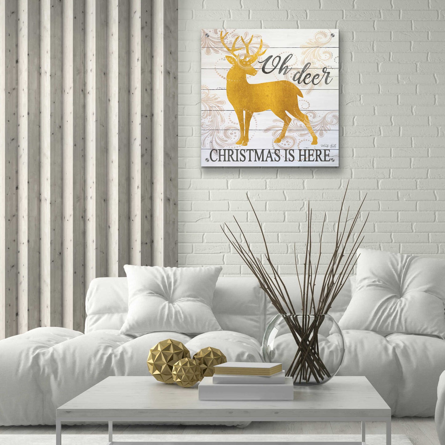 Epic Art 'Oh Deer Christmas is Here' by Cindy Jacobs, Acrylic Glass Wall Art,24x24