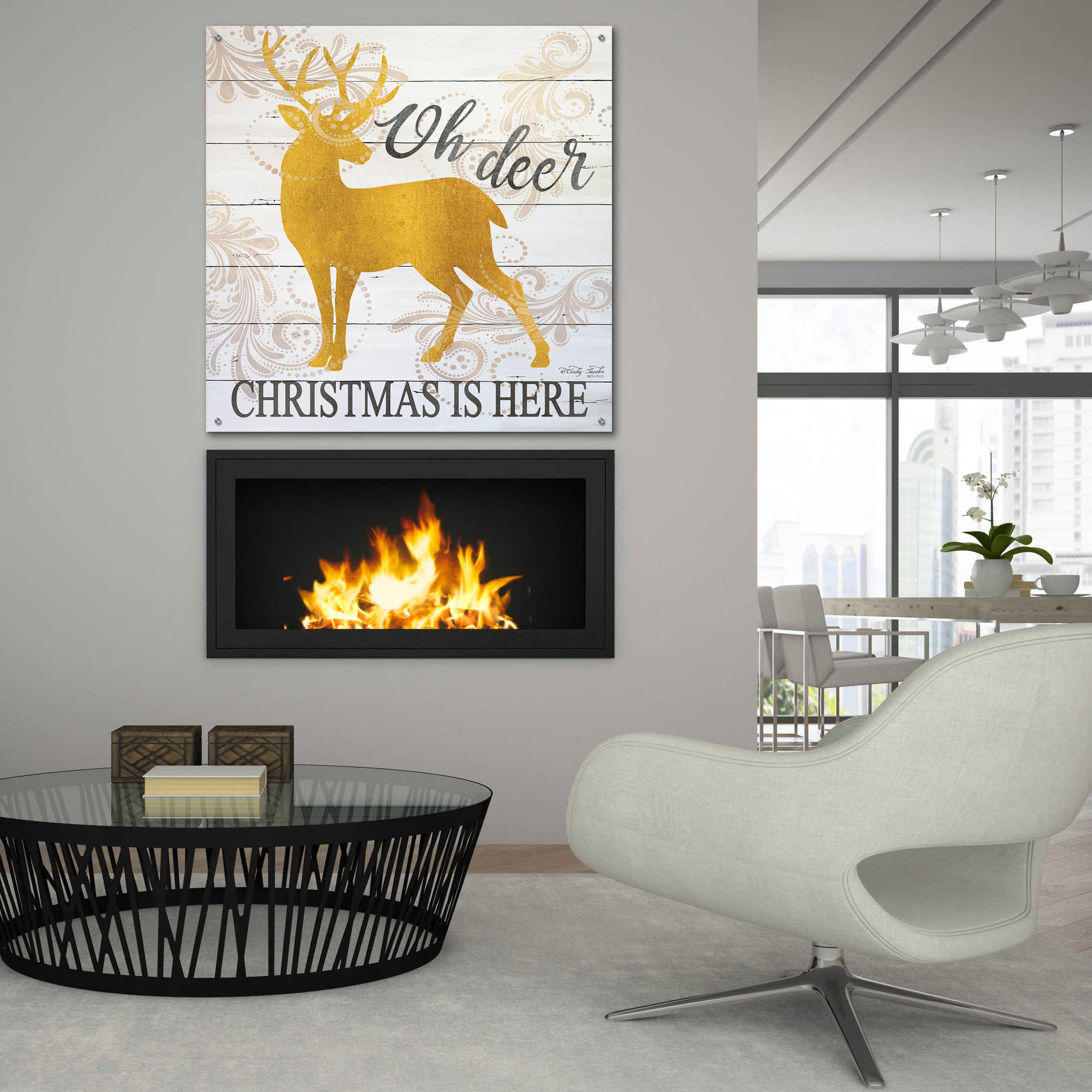Epic Art 'Oh Deer Christmas is Here' by Cindy Jacobs, Acrylic Glass Wall Art,36x36