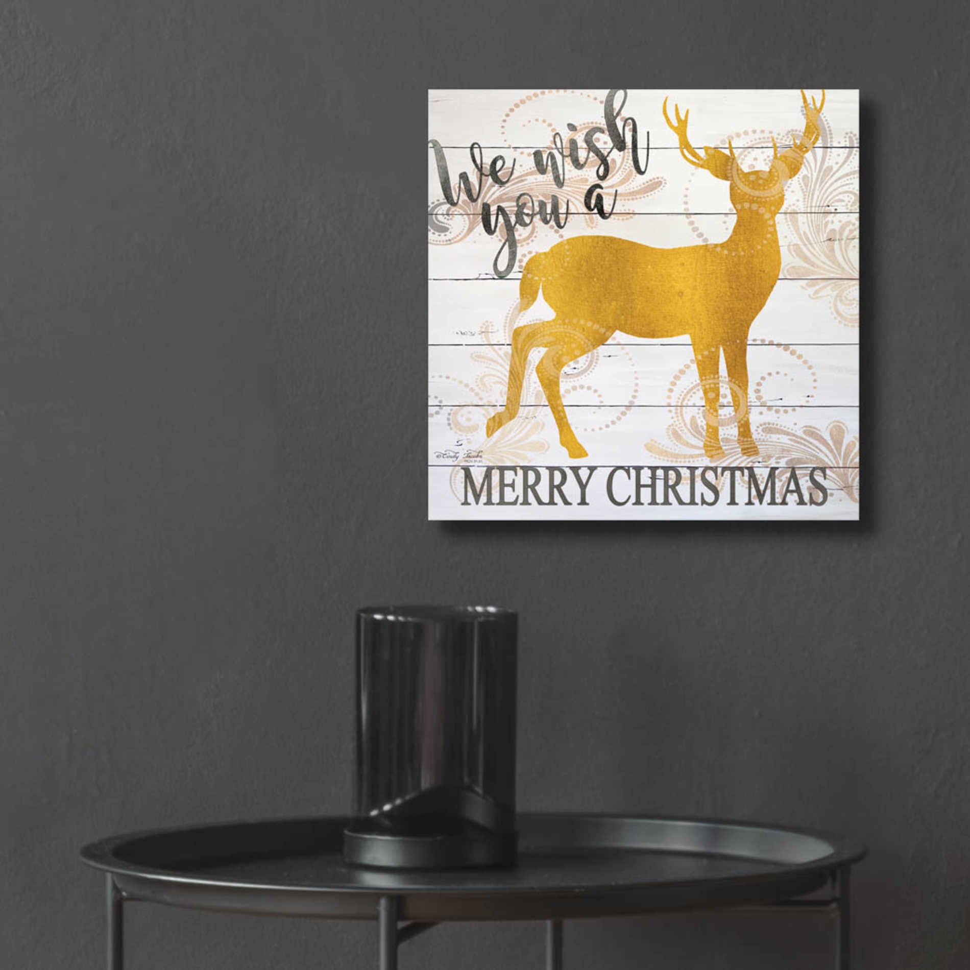 Epic Art 'We Wish You a Merry Christmas Deer' by Cindy Jacobs, Acrylic Glass Wall Art,12x12