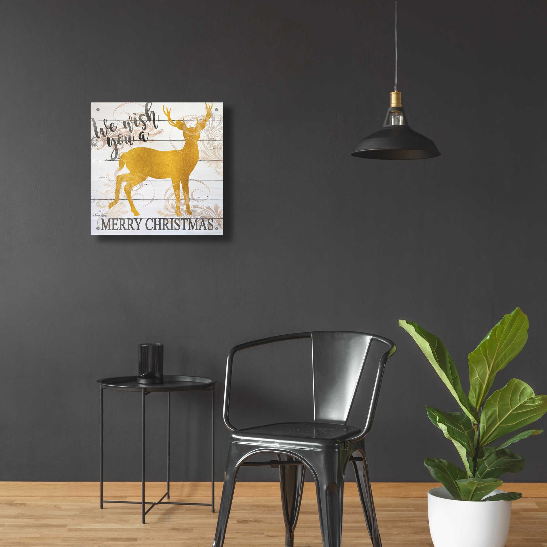 Epic Art 'We Wish You a Merry Christmas Deer' by Cindy Jacobs, Acrylic Glass Wall Art,24x24