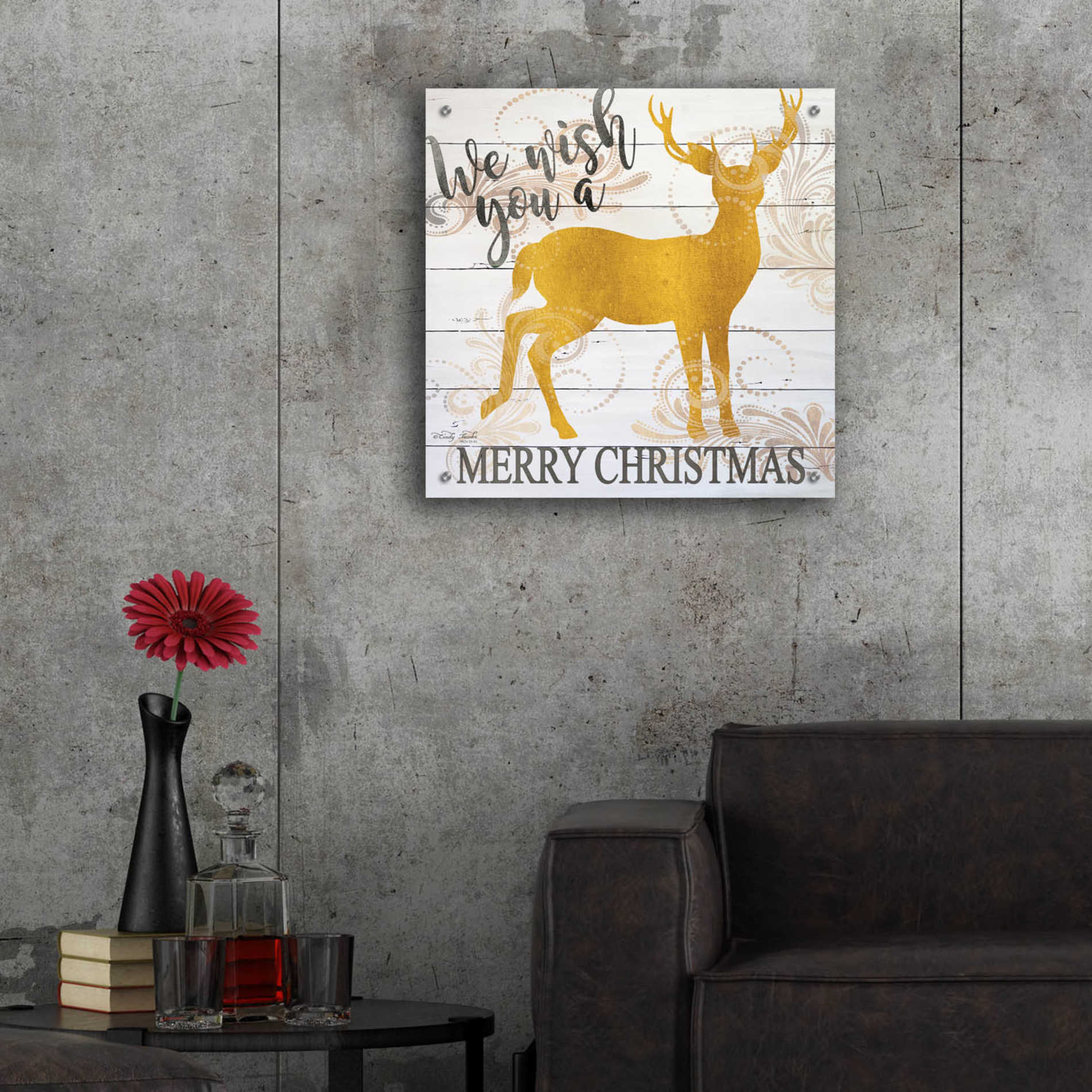 Epic Art 'We Wish You a Merry Christmas Deer' by Cindy Jacobs, Acrylic Glass Wall Art,24x24