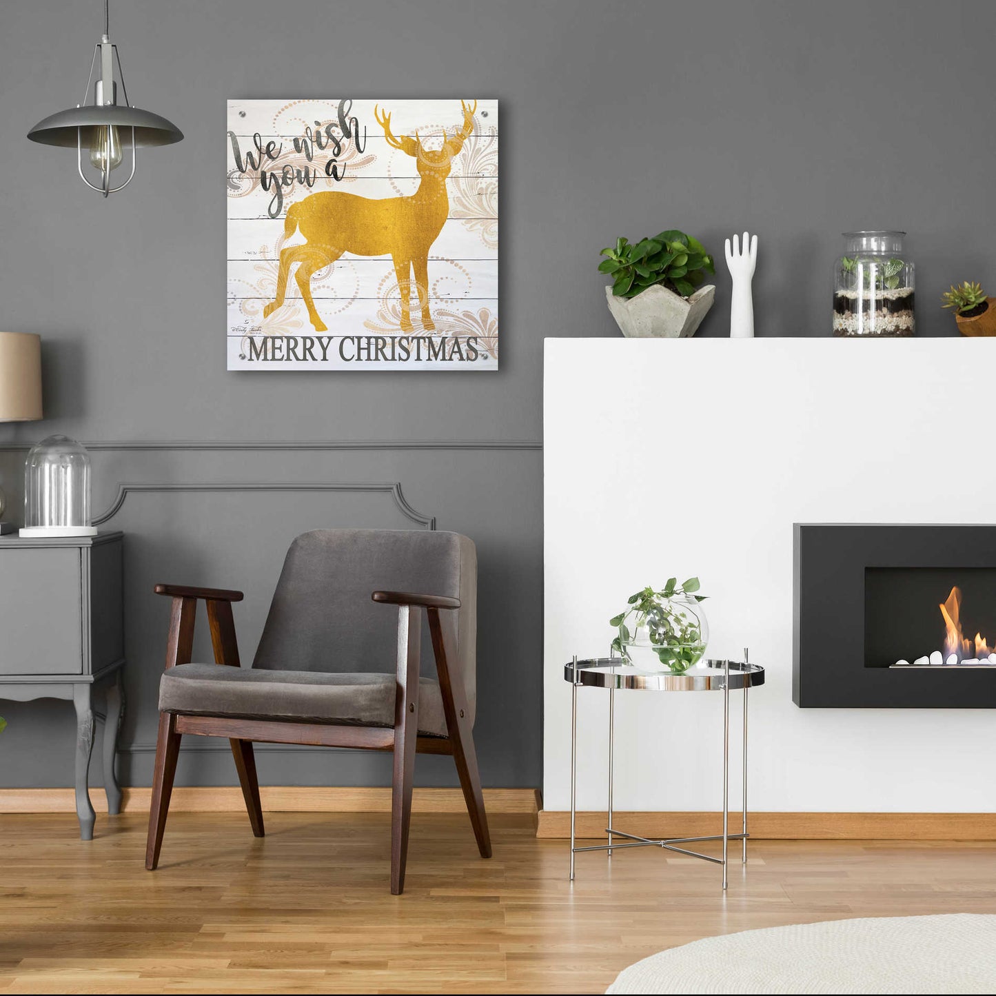 Epic Art 'We Wish You a Merry Christmas Deer' by Cindy Jacobs, Acrylic Glass Wall Art,24x24