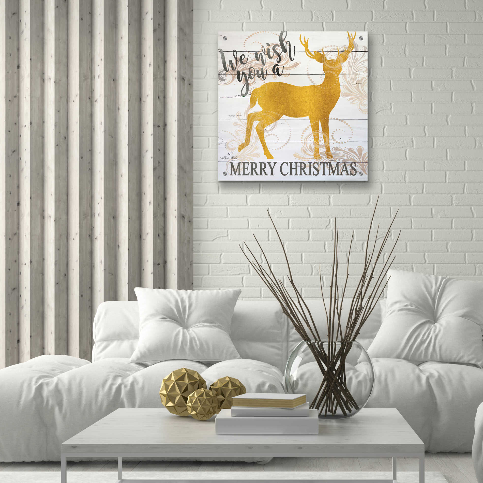 Epic Art 'We Wish You a Merry Christmas Deer' by Cindy Jacobs, Acrylic Glass Wall Art,24x24