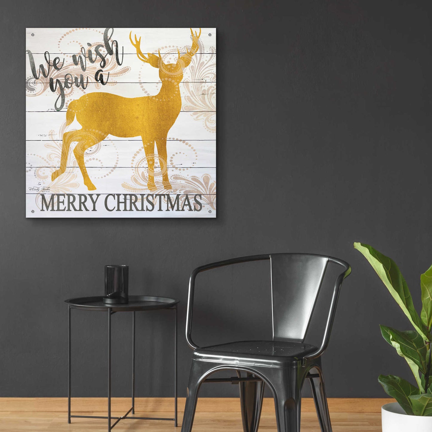 Epic Art 'We Wish You a Merry Christmas Deer' by Cindy Jacobs, Acrylic Glass Wall Art,36x36