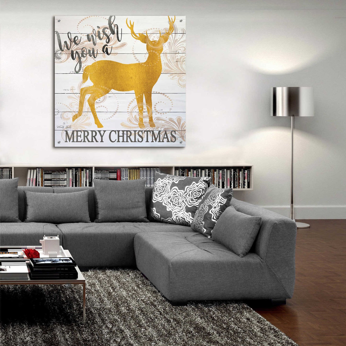 Epic Art 'We Wish You a Merry Christmas Deer' by Cindy Jacobs, Acrylic Glass Wall Art,36x36