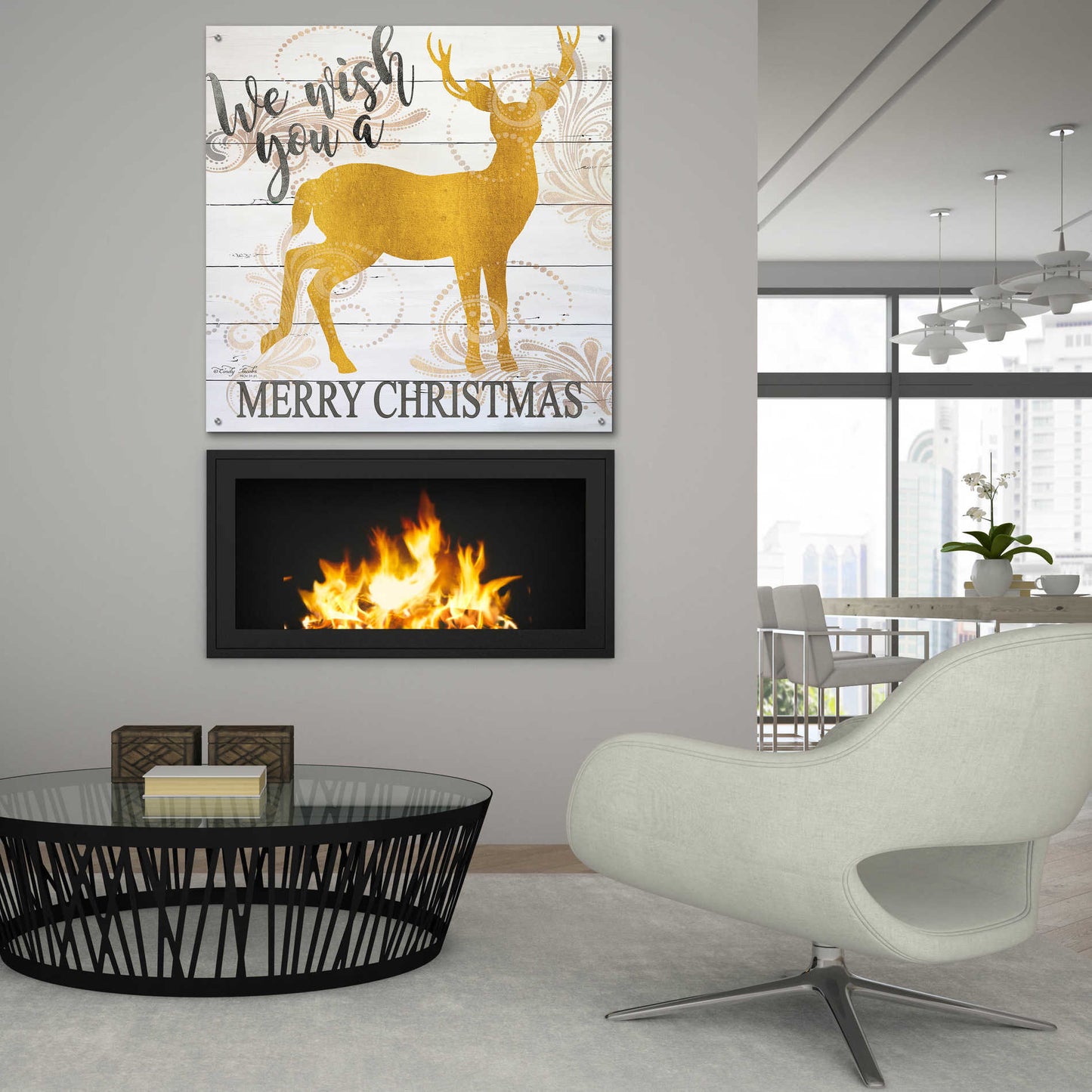 Epic Art 'We Wish You a Merry Christmas Deer' by Cindy Jacobs, Acrylic Glass Wall Art,36x36