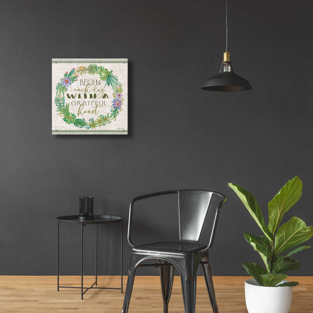 Epic Art 'Grateful Heart Succulent Wreath' by Cindy Jacobs, Acrylic Glass Wall Art,24x24