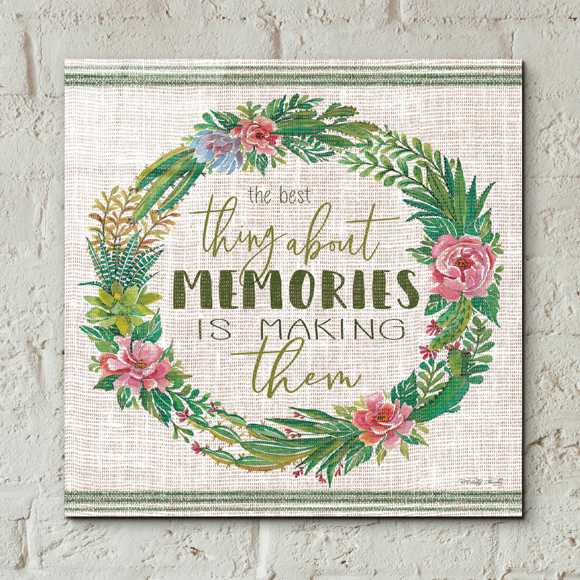 Epic Art 'Making Memories Succulent Wreath' by Cindy Jacobs, Acrylic Glass Wall Art,12x12