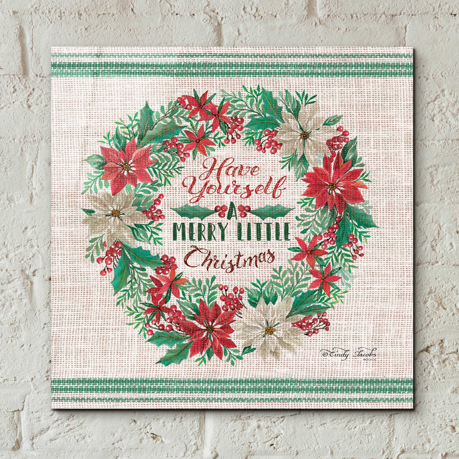 Epic Art 'Have Yourself a Merry Little Christmas Embroidery' by Cindy Jacobs, Acrylic Glass Wall Art,12x12