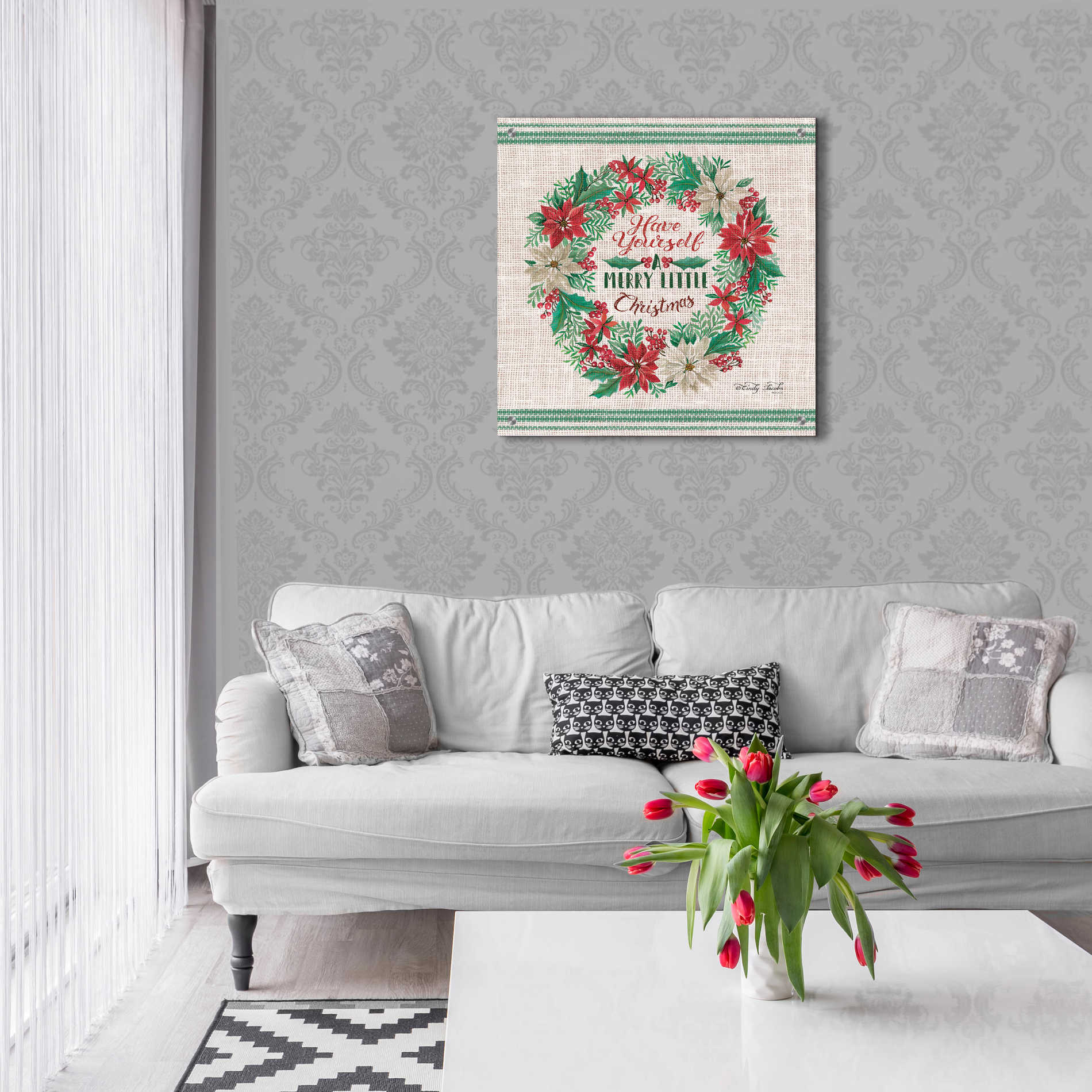 Epic Art 'Have Yourself a Merry Little Christmas Embroidery' by Cindy Jacobs, Acrylic Glass Wall Art,24x24