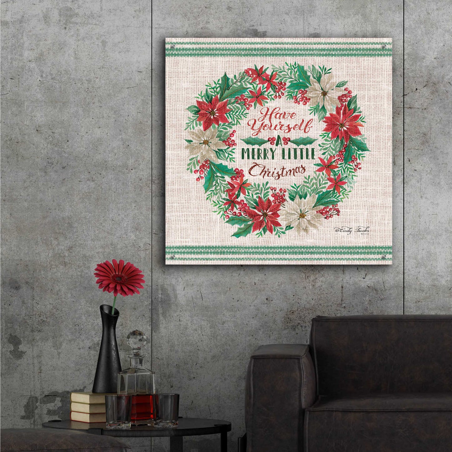 Epic Art 'Have Yourself a Merry Little Christmas Embroidery' by Cindy Jacobs, Acrylic Glass Wall Art,36x36