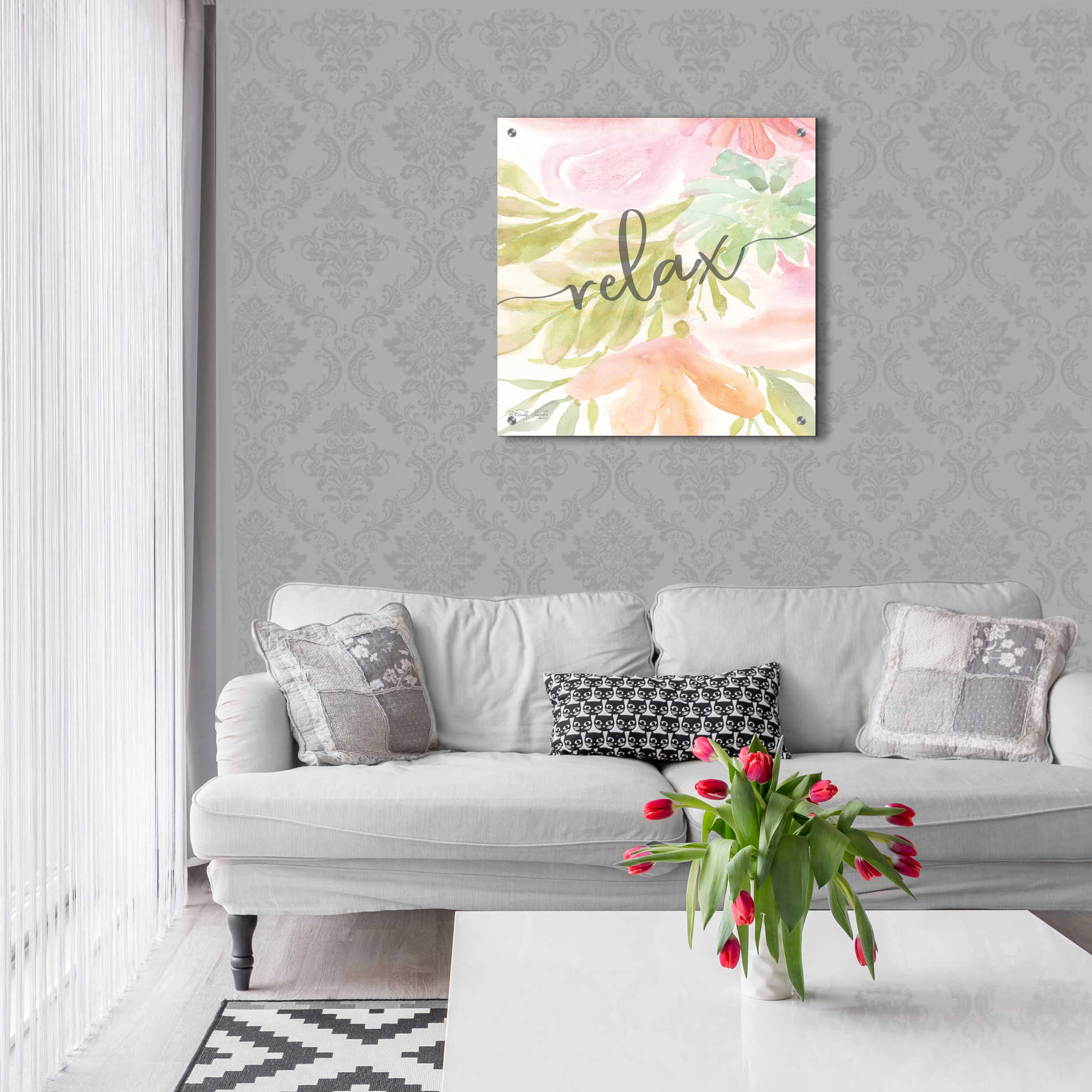 Epic Art 'Floral Relax' by Cindy Jacobs, Acrylic Glass Wall Art,24x24