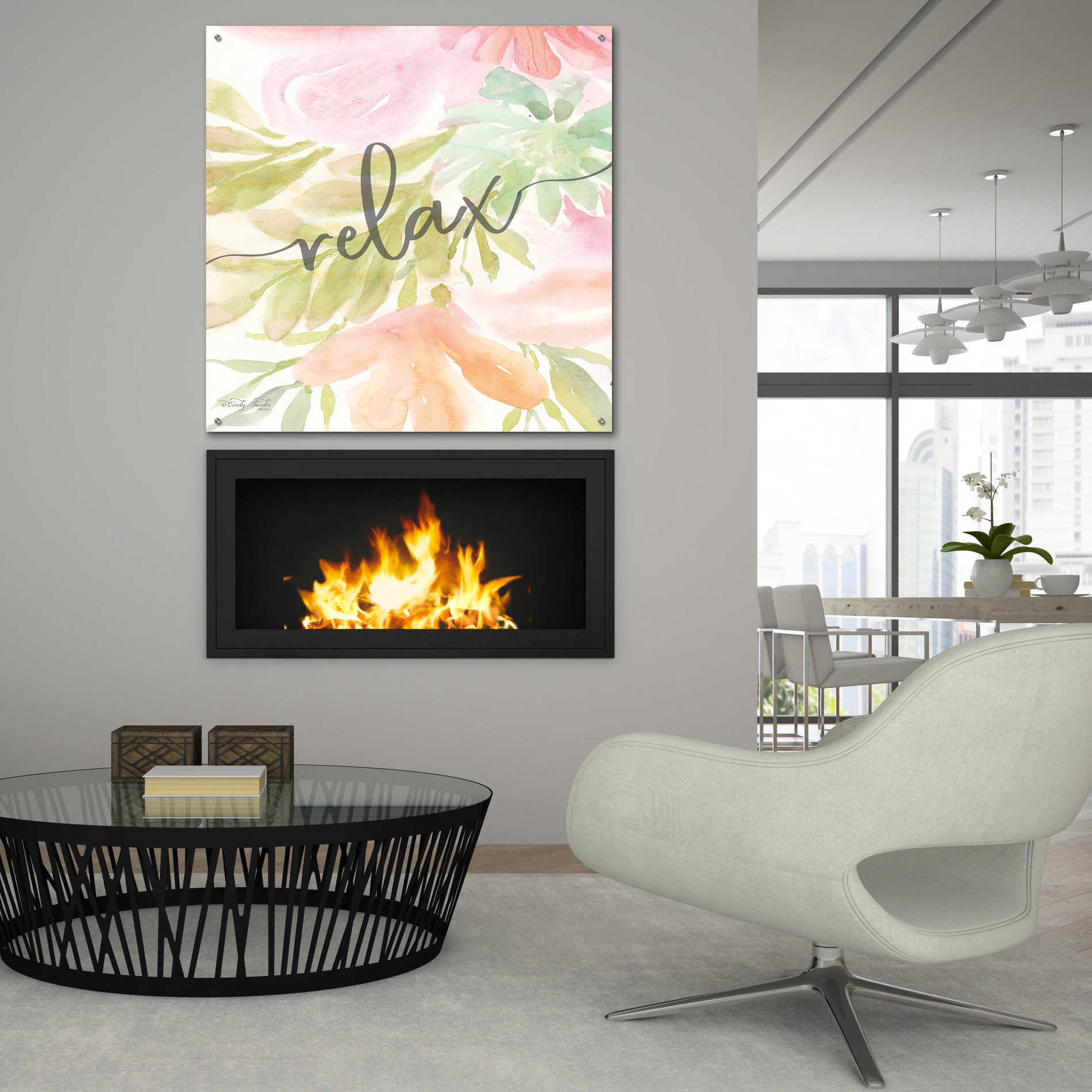Epic Art 'Floral Relax' by Cindy Jacobs, Acrylic Glass Wall Art,36x36