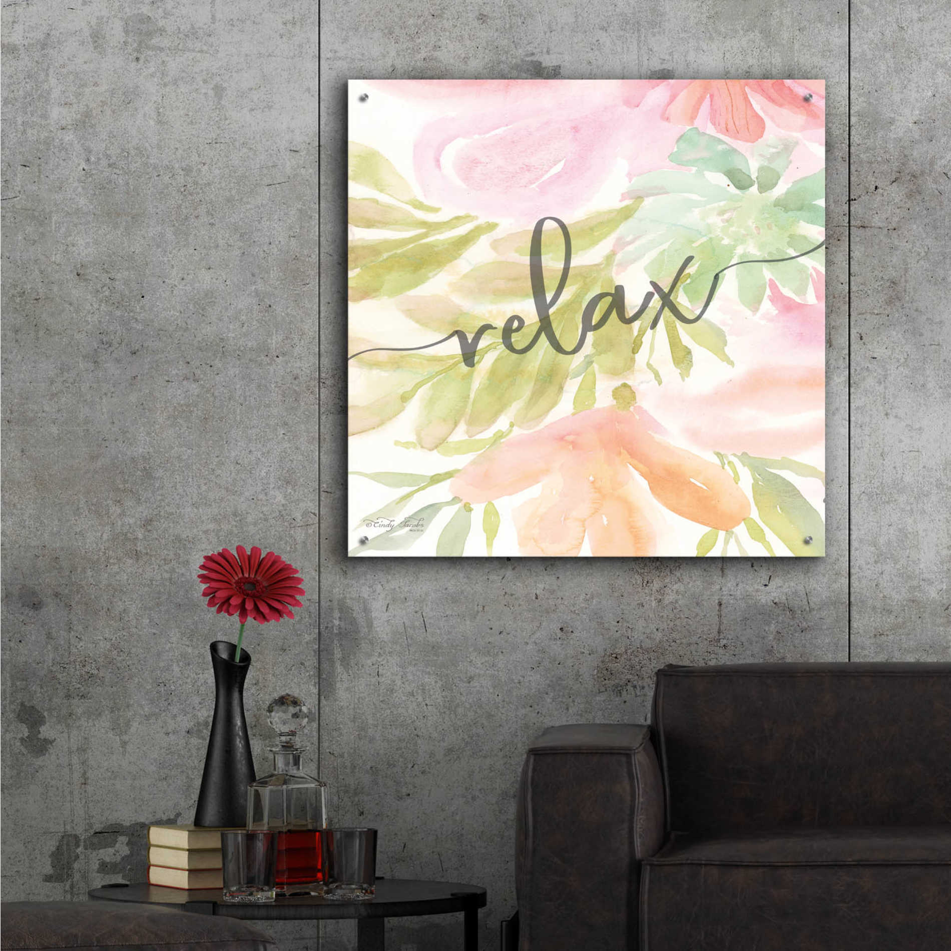 Epic Art 'Floral Relax' by Cindy Jacobs, Acrylic Glass Wall Art,36x36