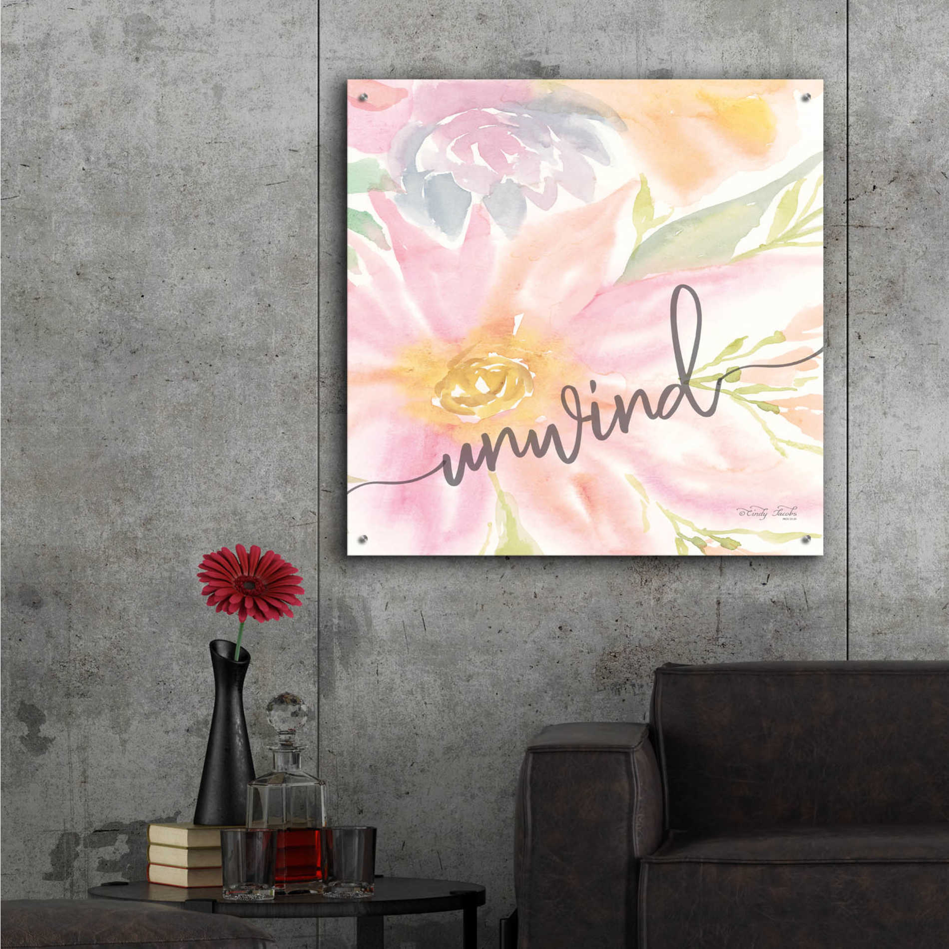Epic Art 'Floral Unwind' by Cindy Jacobs, Acrylic Glass Wall Art,36x36