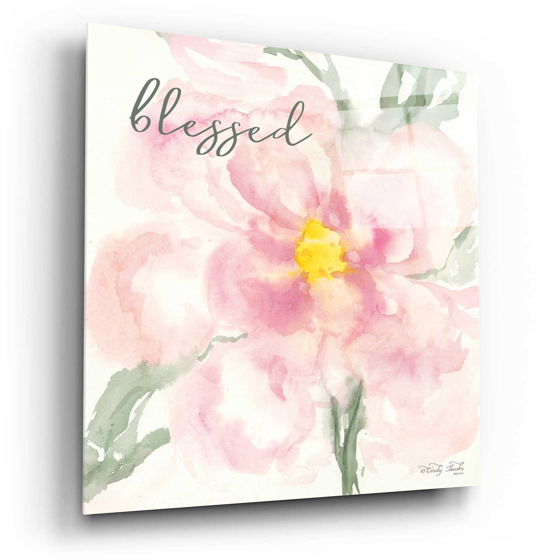 Epic Art 'Floral Blessed' by Cindy Jacobs, Acrylic Glass Wall Art,12x12