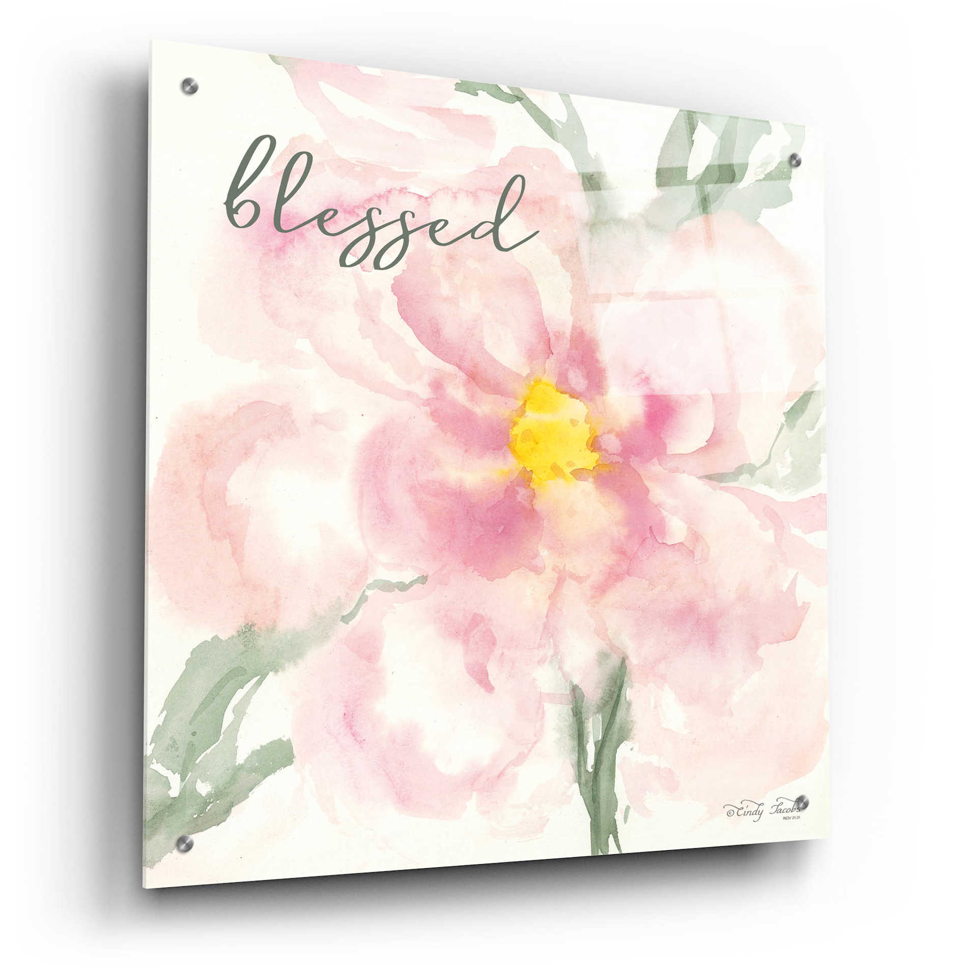 Epic Art 'Floral Blessed' by Cindy Jacobs, Acrylic Glass Wall Art,24x24