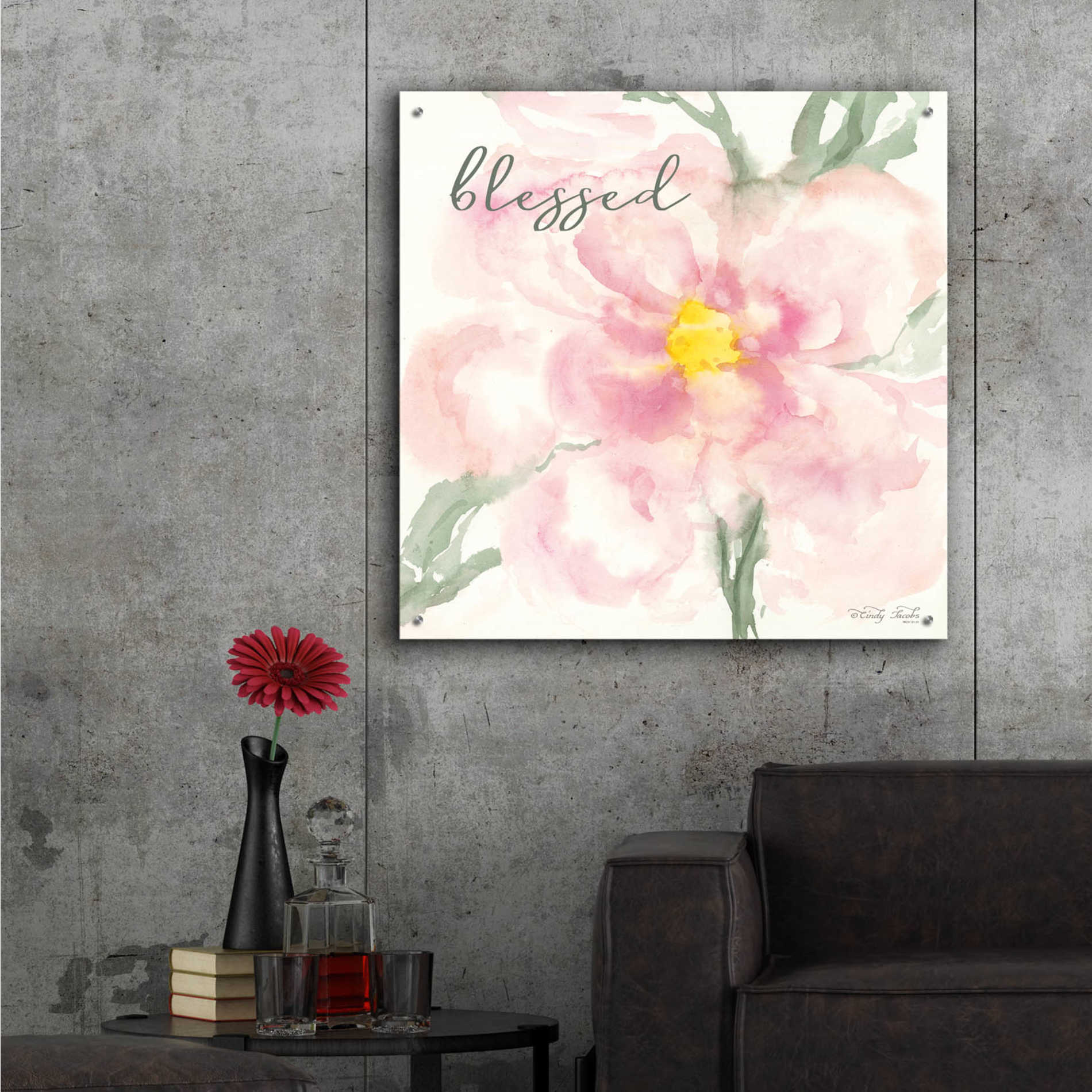 Epic Art 'Floral Blessed' by Cindy Jacobs, Acrylic Glass Wall Art,36x36