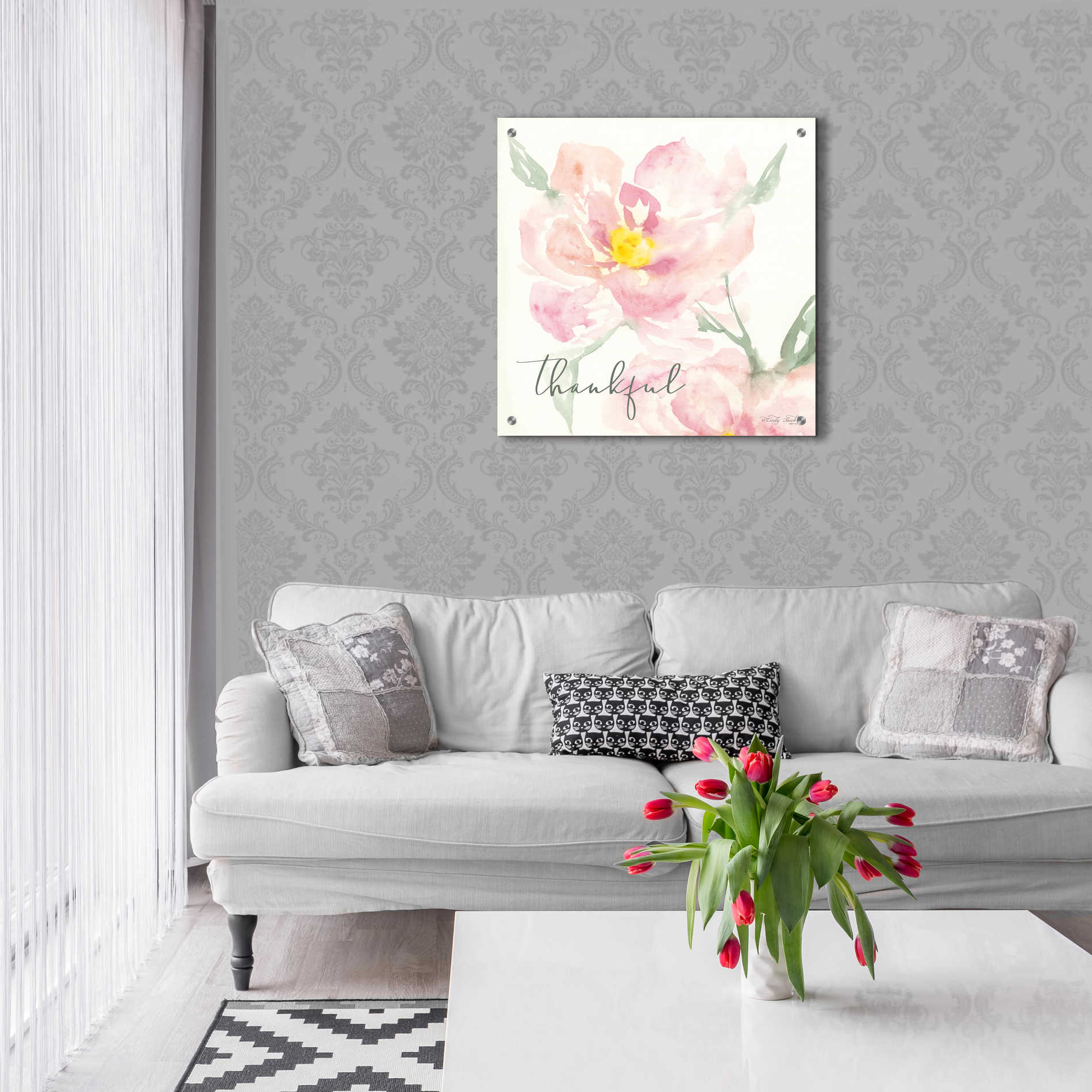 Epic Art 'Floral Thankful' by Cindy Jacobs, Acrylic Glass Wall Art,24x24