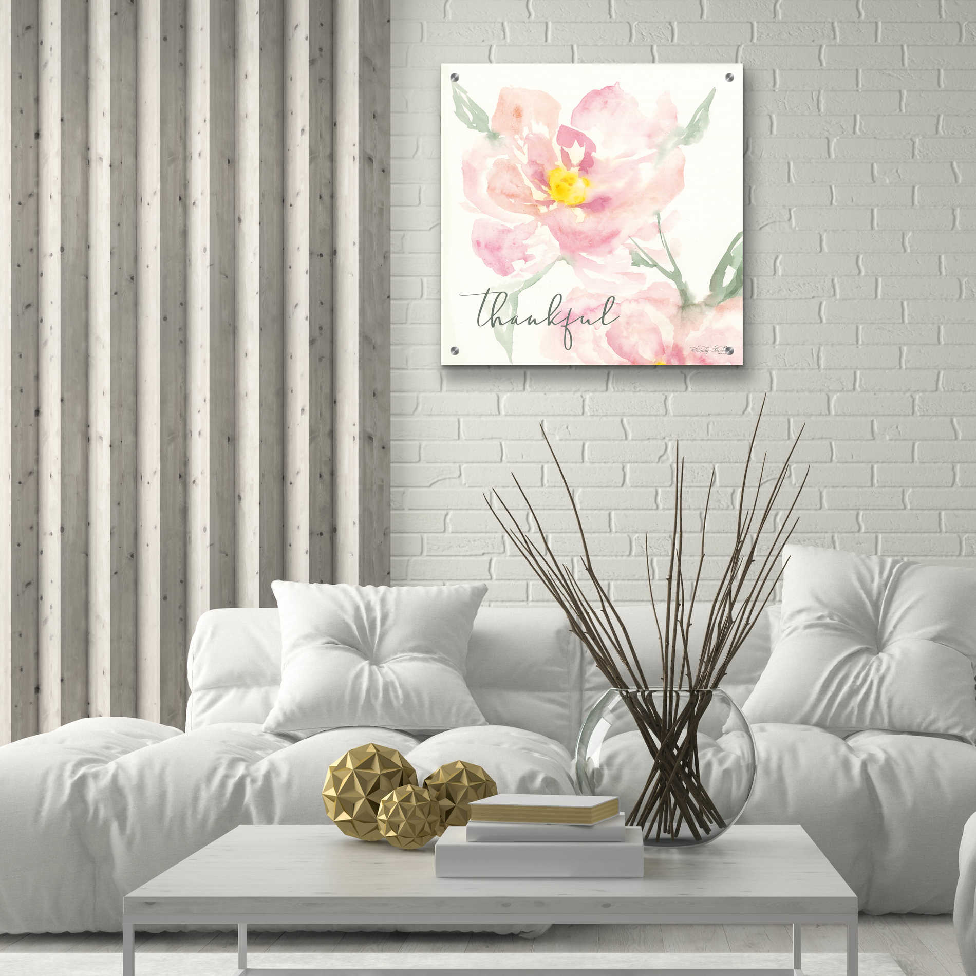 Epic Art 'Floral Thankful' by Cindy Jacobs, Acrylic Glass Wall Art,24x24