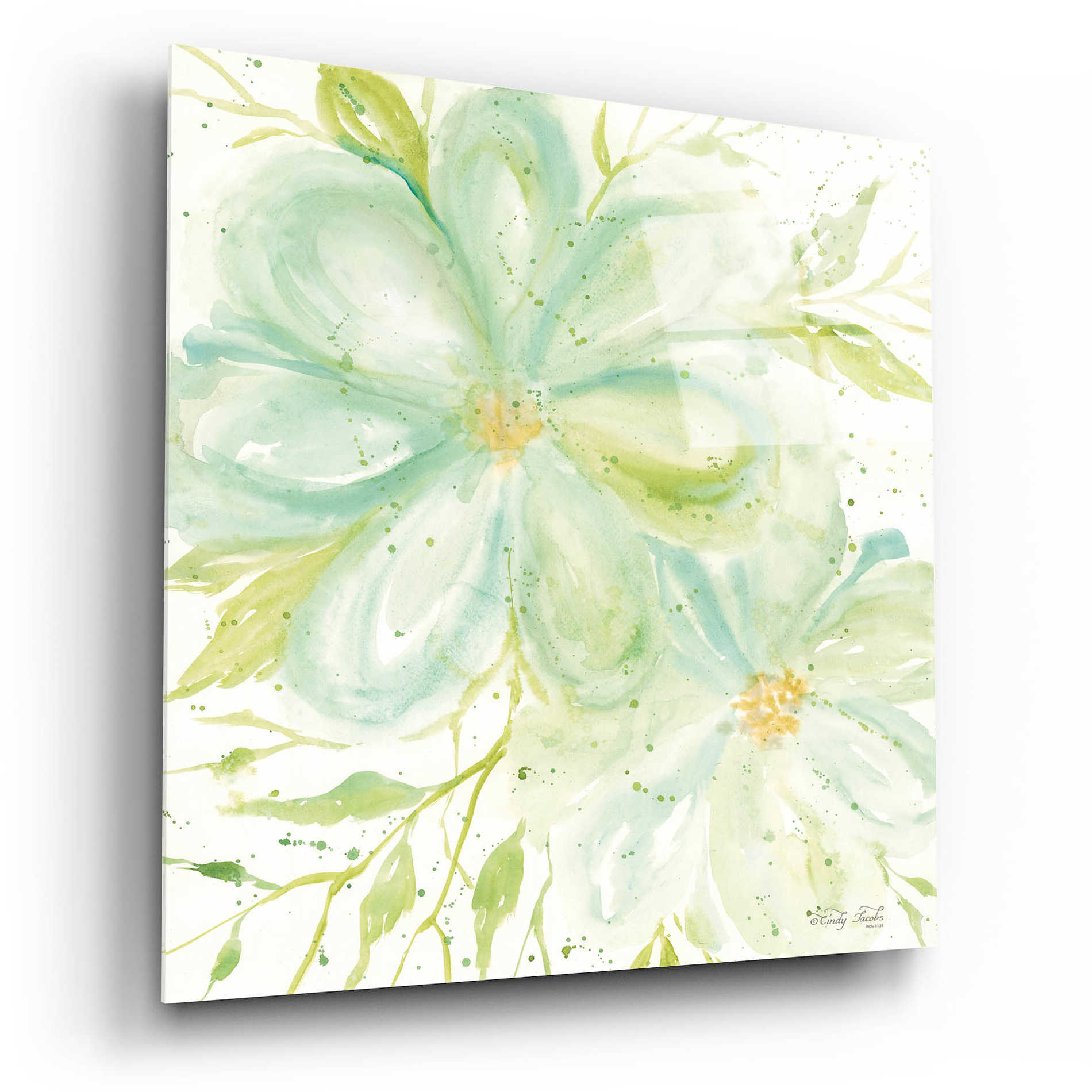 Epic Art 'Teal Big Blooms' by Cindy Jacobs, Acrylic Glass Wall Art,12x12