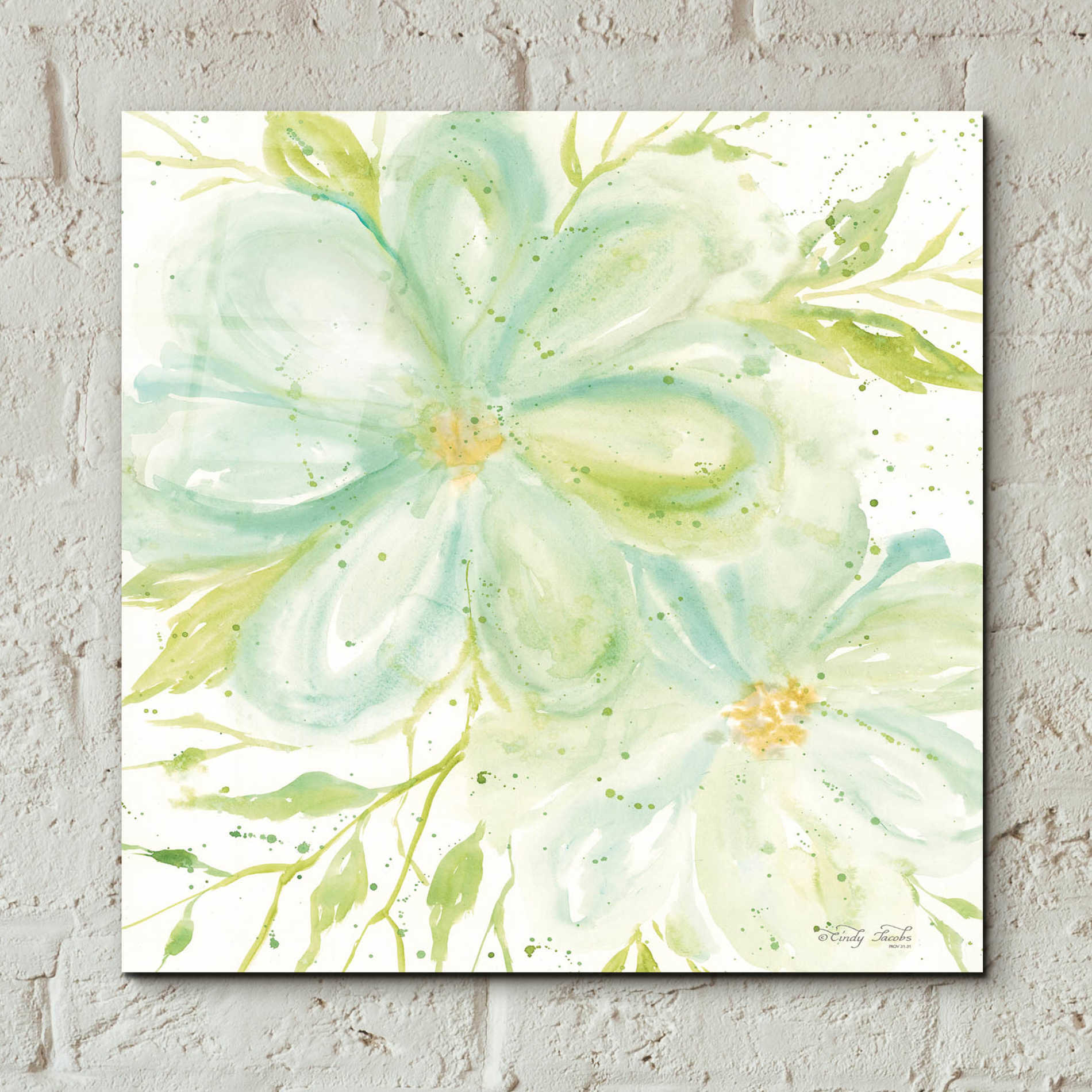 Epic Art 'Teal Big Blooms' by Cindy Jacobs, Acrylic Glass Wall Art,12x12