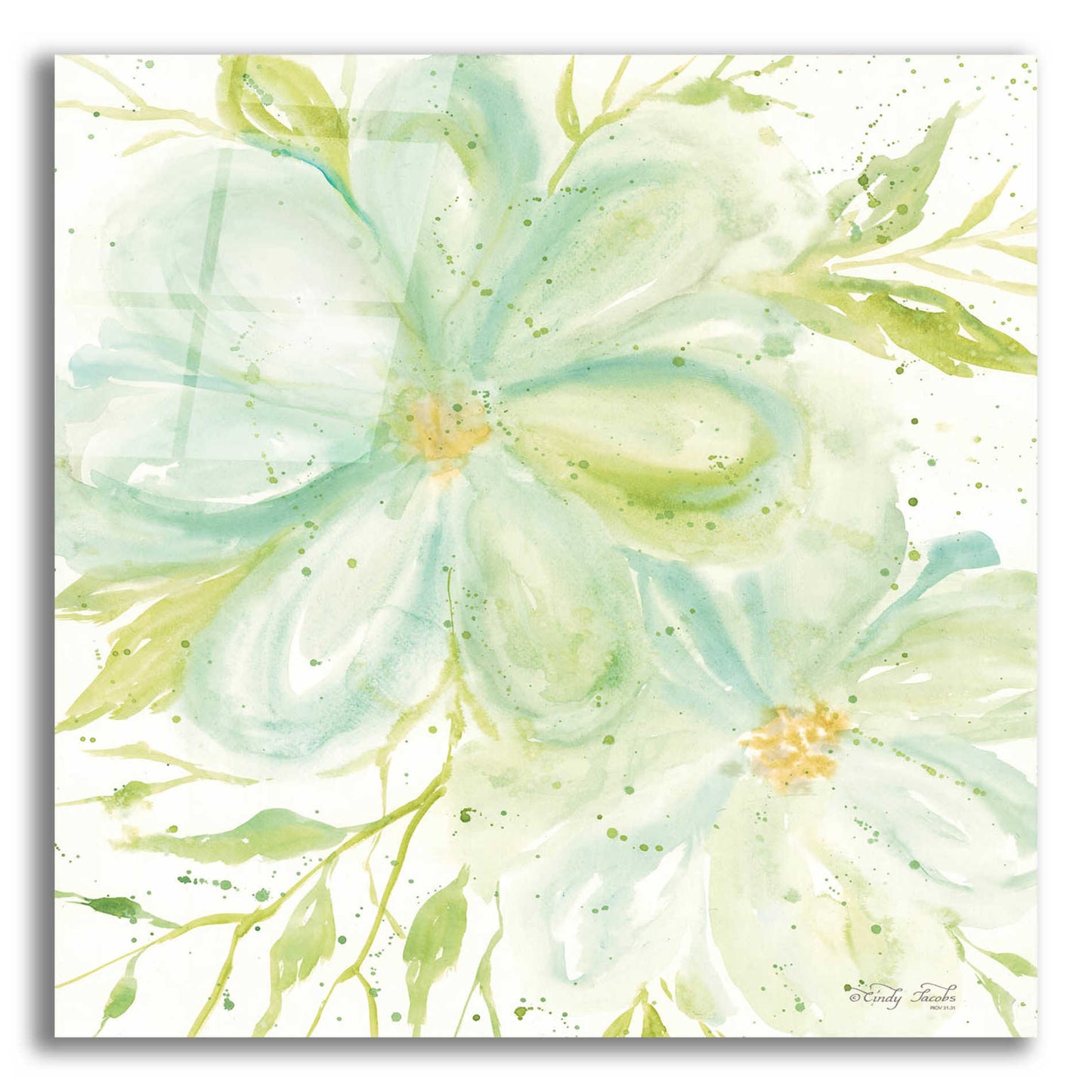 Epic Art 'Teal Big Blooms' by Cindy Jacobs, Acrylic Glass Wall Art,12x12