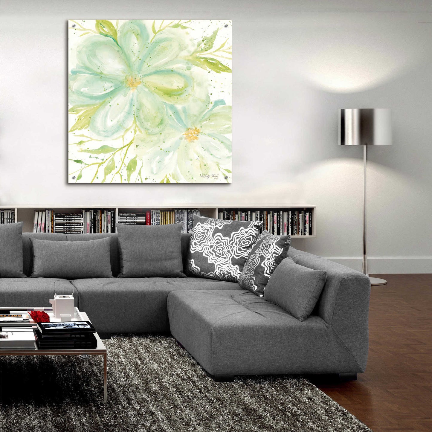 Epic Art 'Teal Big Blooms' by Cindy Jacobs, Acrylic Glass Wall Art,36x36