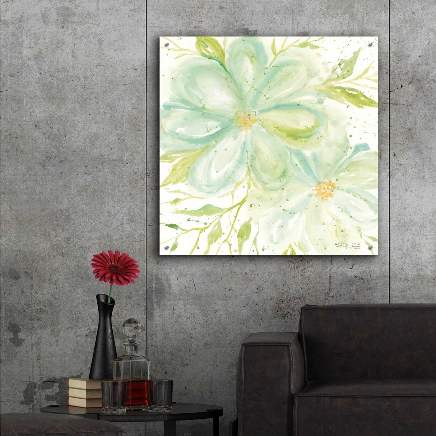 Epic Art 'Teal Big Blooms' by Cindy Jacobs, Acrylic Glass Wall Art,36x36