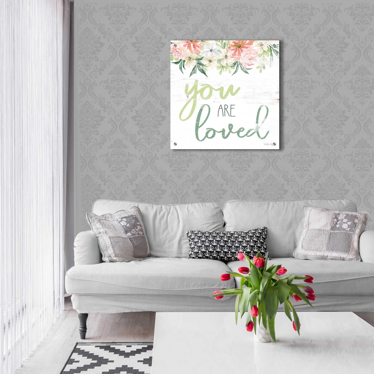 Epic Art 'Floral You Are Loved' by Cindy Jacobs, Acrylic Glass Wall Art,24x24