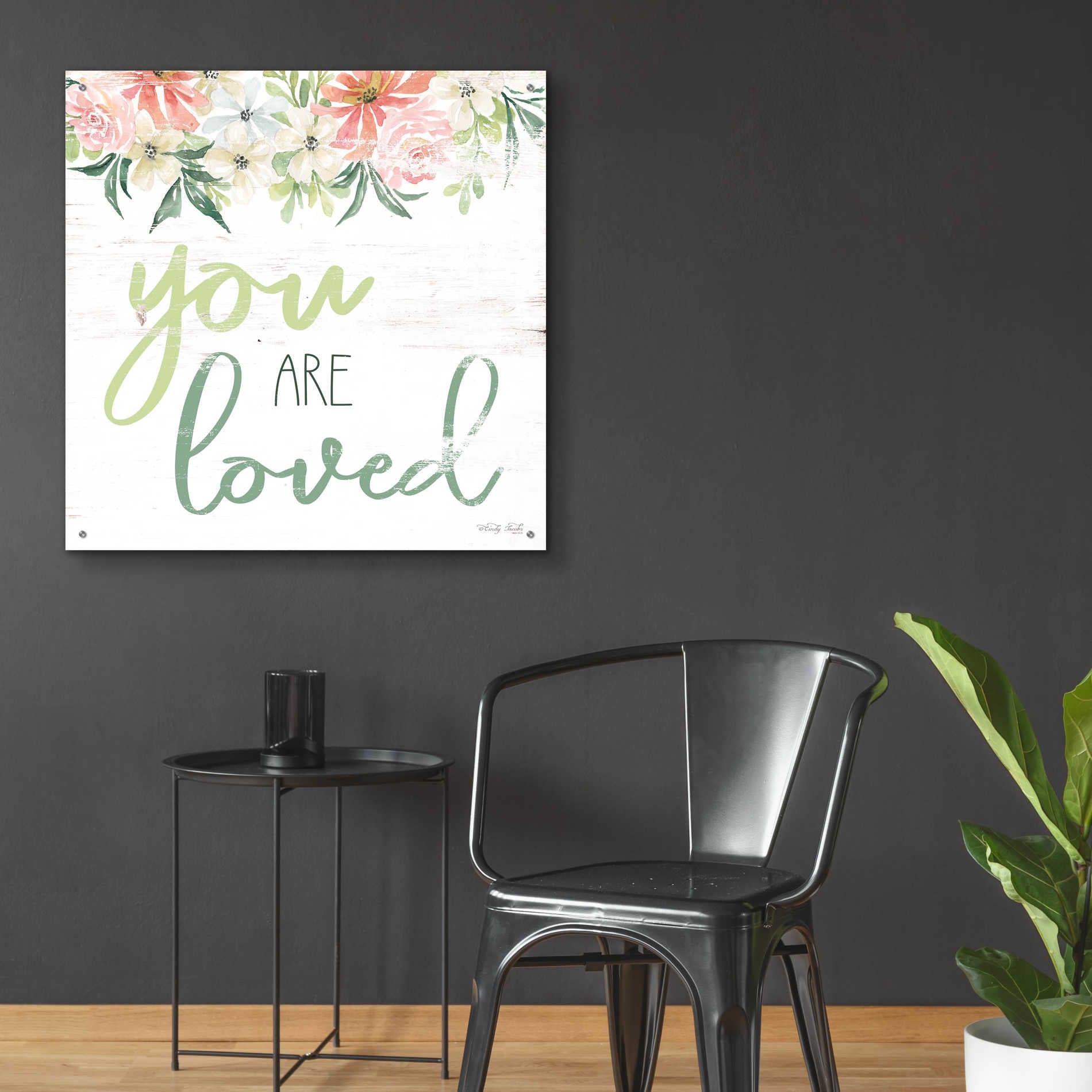 Epic Art 'Floral You Are Loved' by Cindy Jacobs, Acrylic Glass Wall Art,36x36