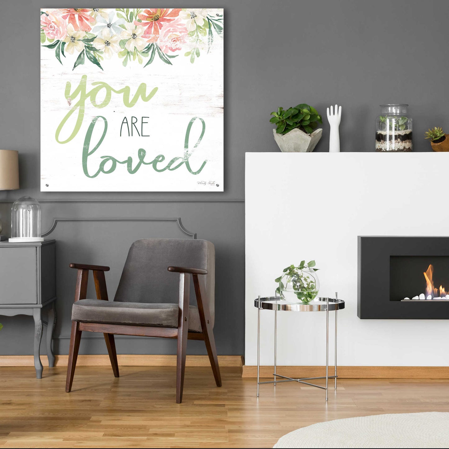 Epic Art 'Floral You Are Loved' by Cindy Jacobs, Acrylic Glass Wall Art,36x36