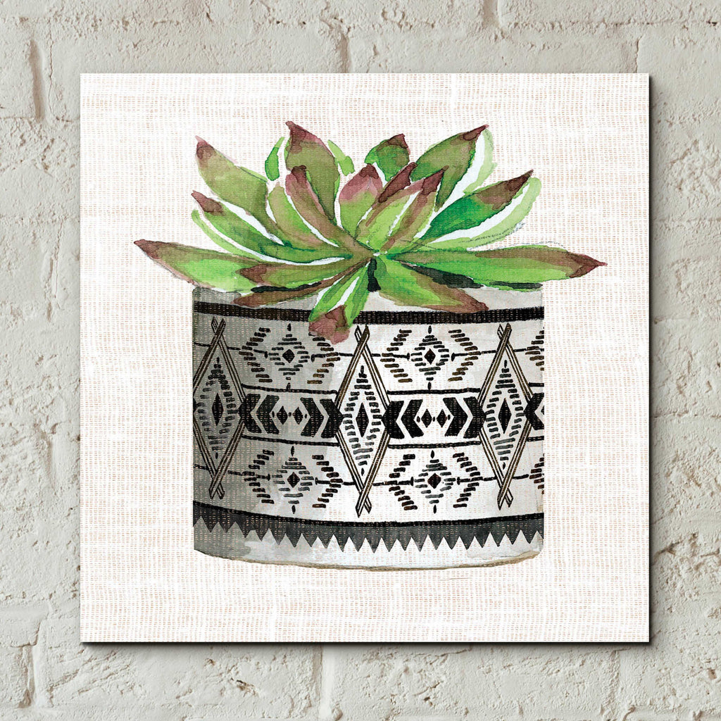 Epic Art 'Cactus Mud Cloth Vase I' by Cindy Jacobs, Acrylic Glass Wall Art,12x12