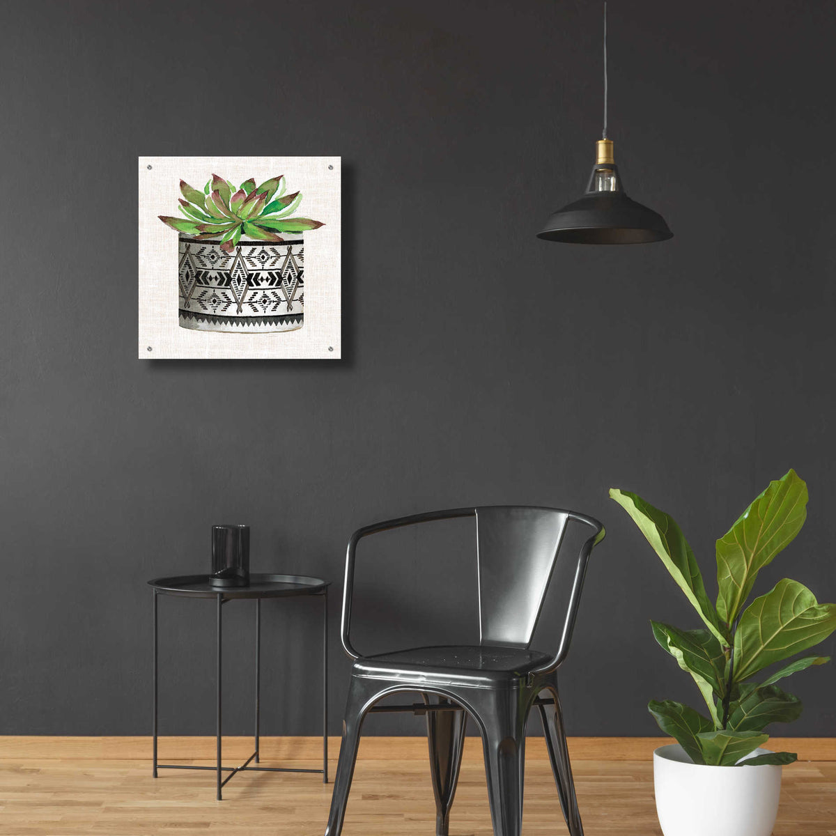 Epic Art 'Cactus Mud Cloth Vase I' by Cindy Jacobs, Acrylic Glass Wall Art,24x24