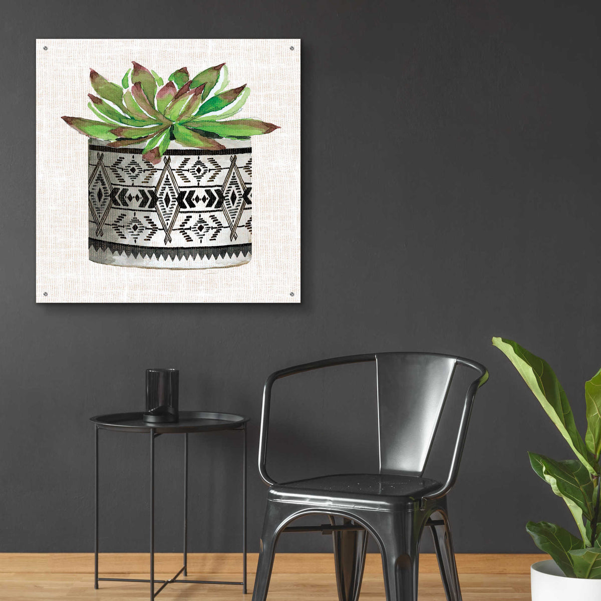Epic Art 'Cactus Mud Cloth Vase I' by Cindy Jacobs, Acrylic Glass Wall Art,36x36