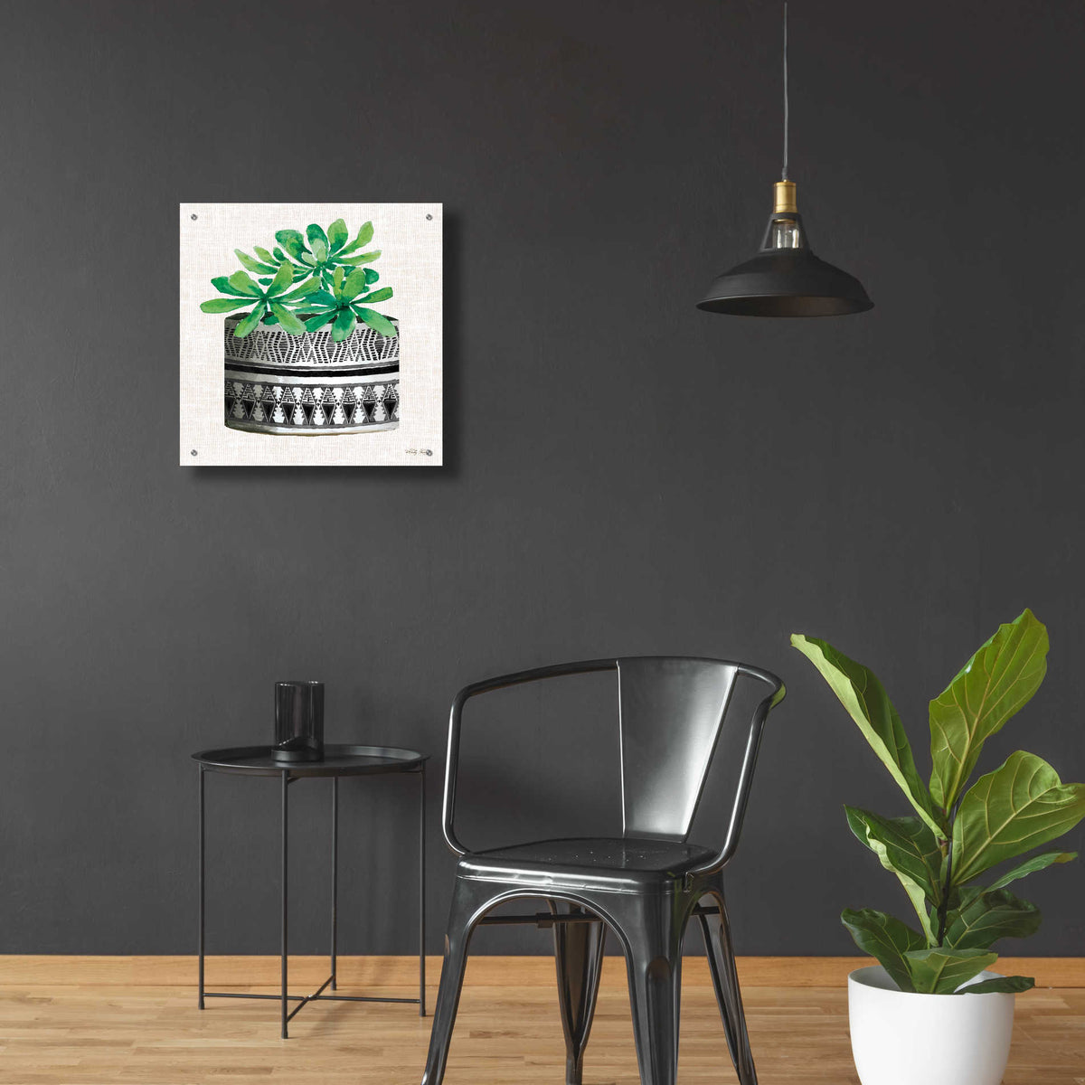 Epic Art 'Cactus Mud Cloth Vase II' by Cindy Jacobs, Acrylic Glass Wall Art,24x24