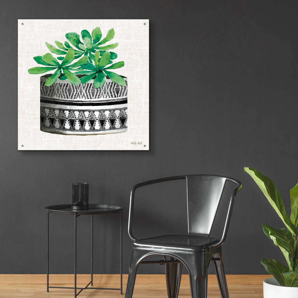 Epic Art 'Cactus Mud Cloth Vase II' by Cindy Jacobs, Acrylic Glass Wall Art,36x36