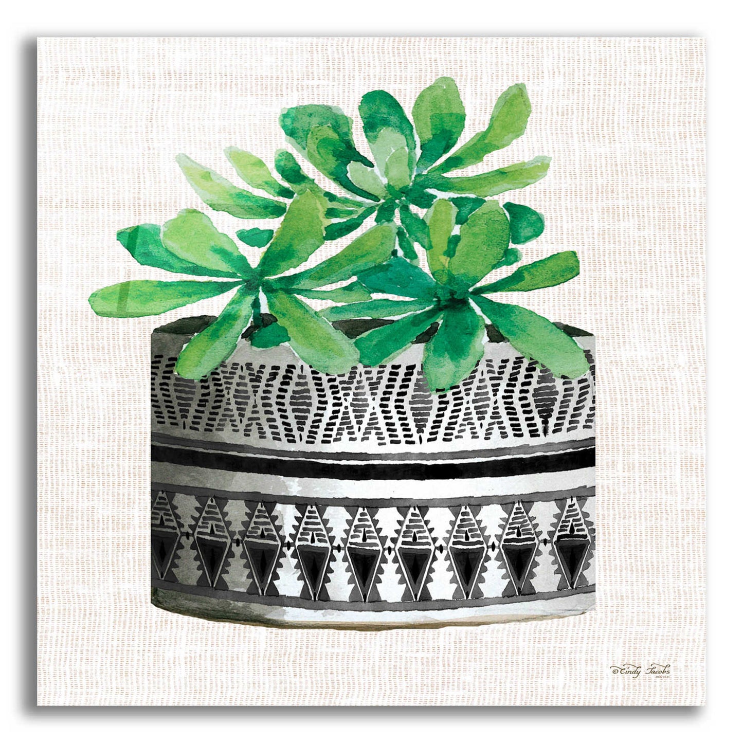 Epic Art 'Cactus Mud Cloth Vase II' by Cindy Jacobs, Acrylic Glass Wall Art