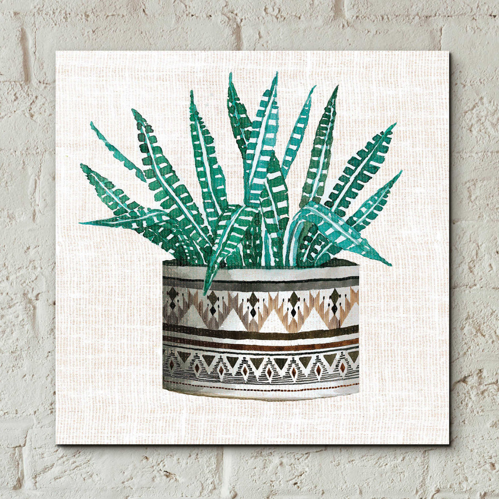 Epic Art 'Cactus Mud Cloth Vase III' by Cindy Jacobs, Acrylic Glass Wall Art,12x12
