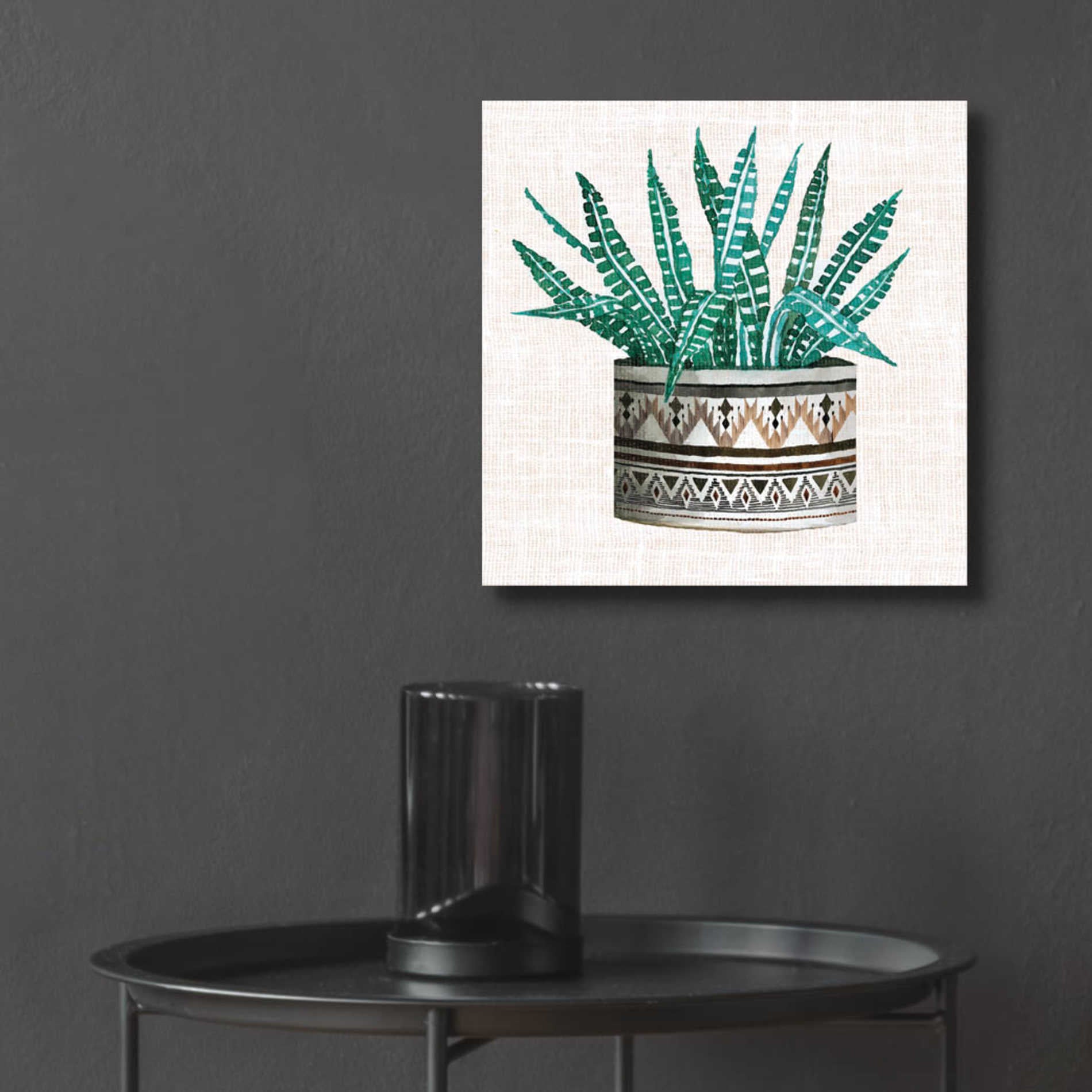 Epic Art 'Cactus Mud Cloth Vase III' by Cindy Jacobs, Acrylic Glass Wall Art,12x12
