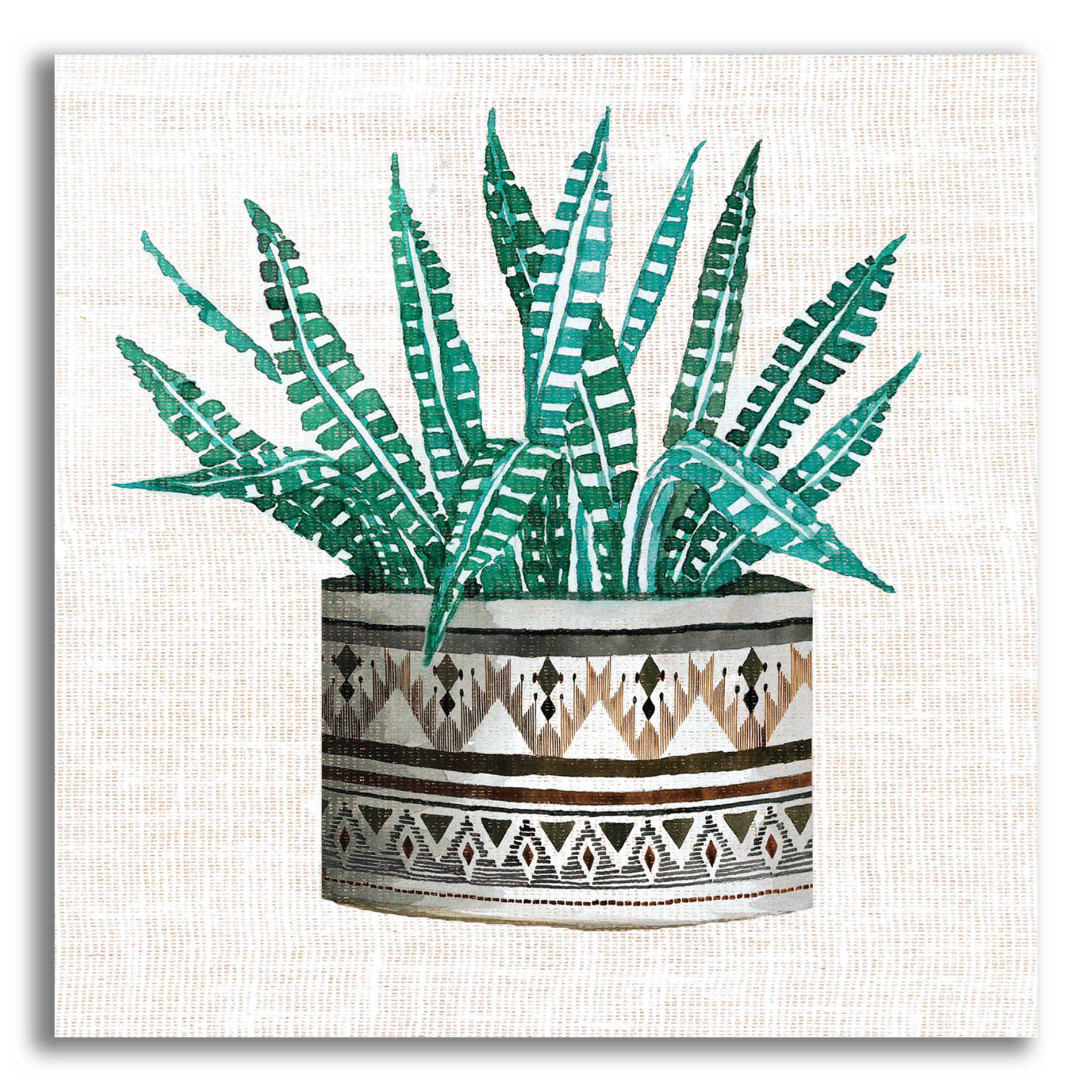 Epic Art 'Cactus Mud Cloth Vase III' by Cindy Jacobs, Acrylic Glass Wall Art,12x12